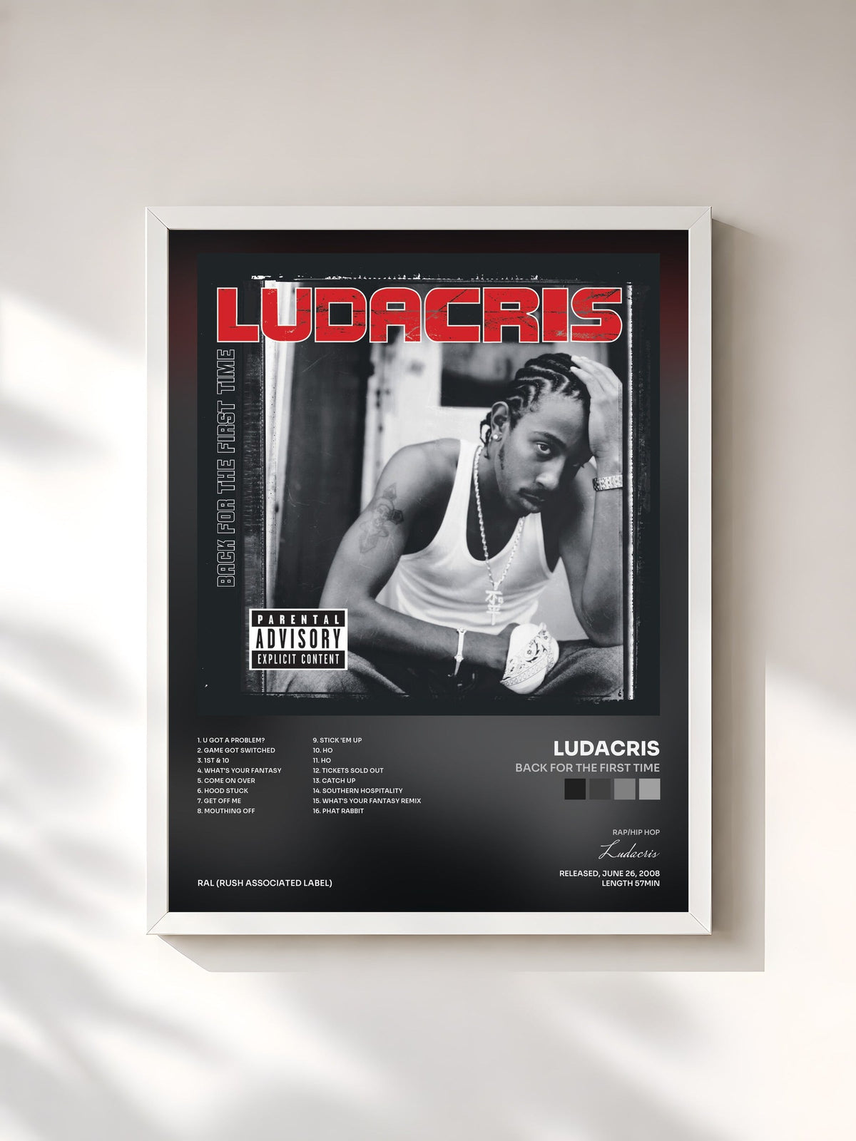 #blanc Tableau de l'album Back For The First Time de Ludacris, cadre blanc, imprimé et encadré en France