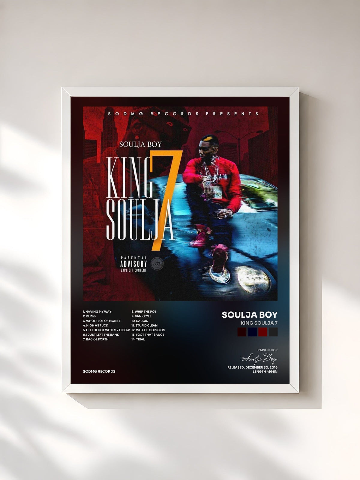 #blanc King Soulja 7 by Soulja Boy as a framed art print, white frame, printed and framed in France