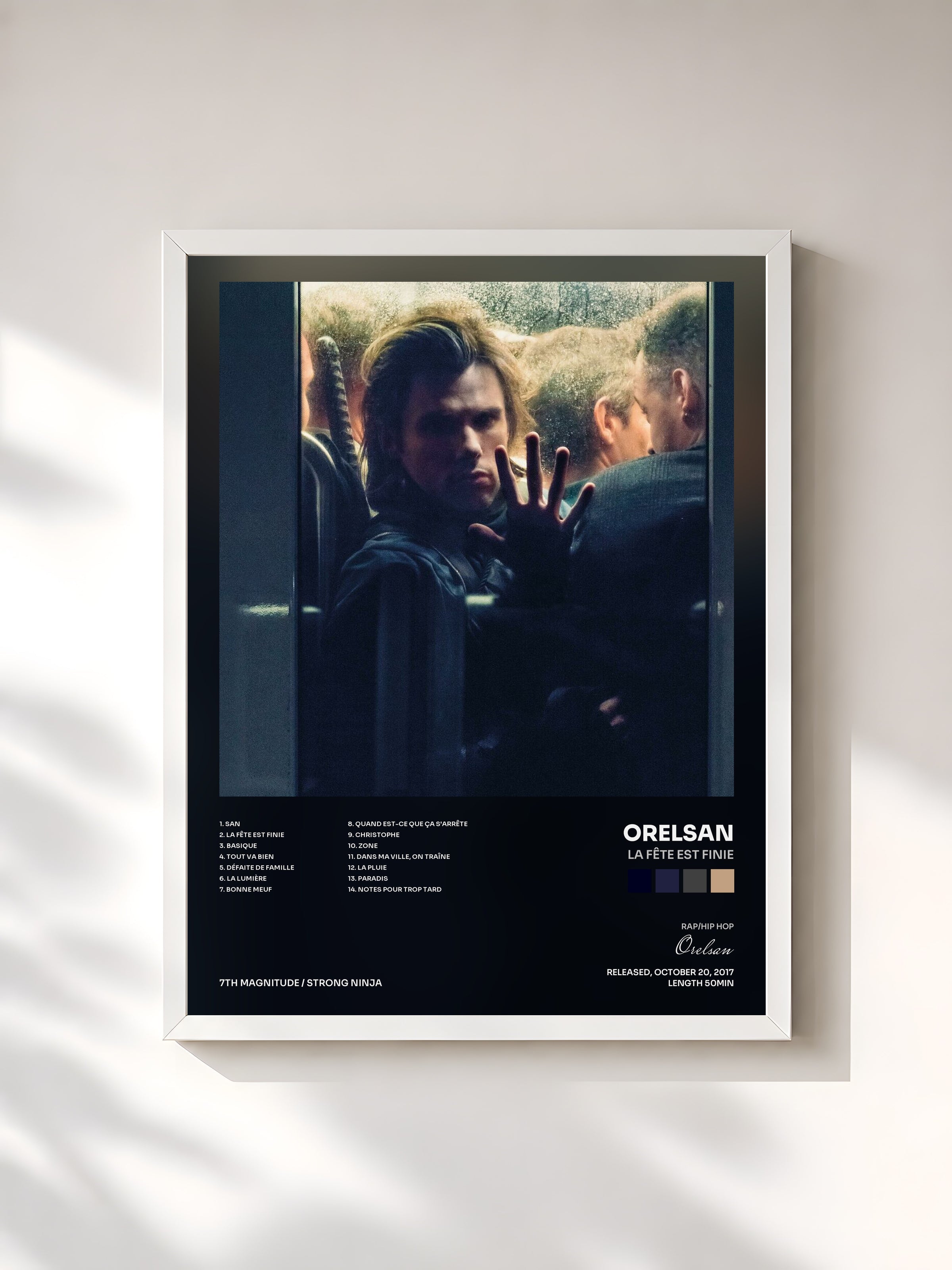 #blanc Tableau de l'album La fête est finie de Orelsan, cadre blanc, imprimé et encadré en France