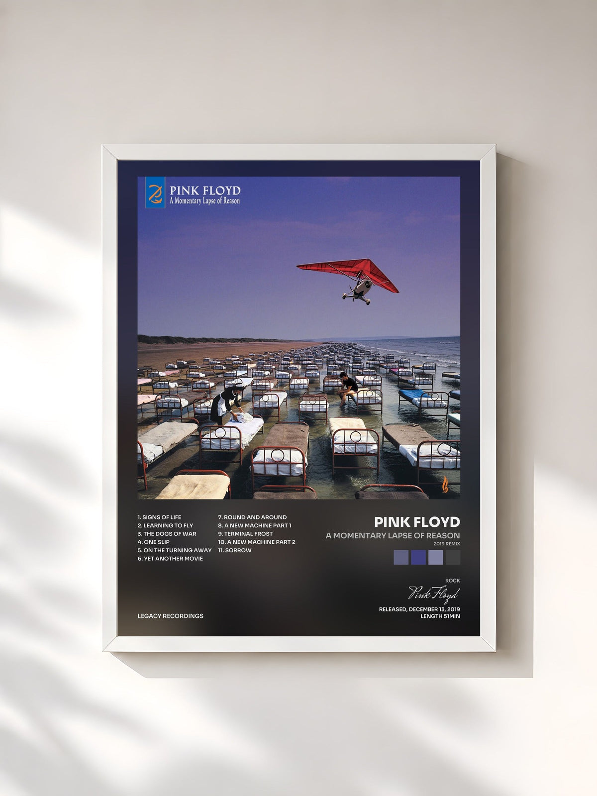 #blanc Tableau de l'album A Momentary Lapse of Reason (2019 Remix) de Pink Floyd, cadre blanc, imprimé et encadré en France