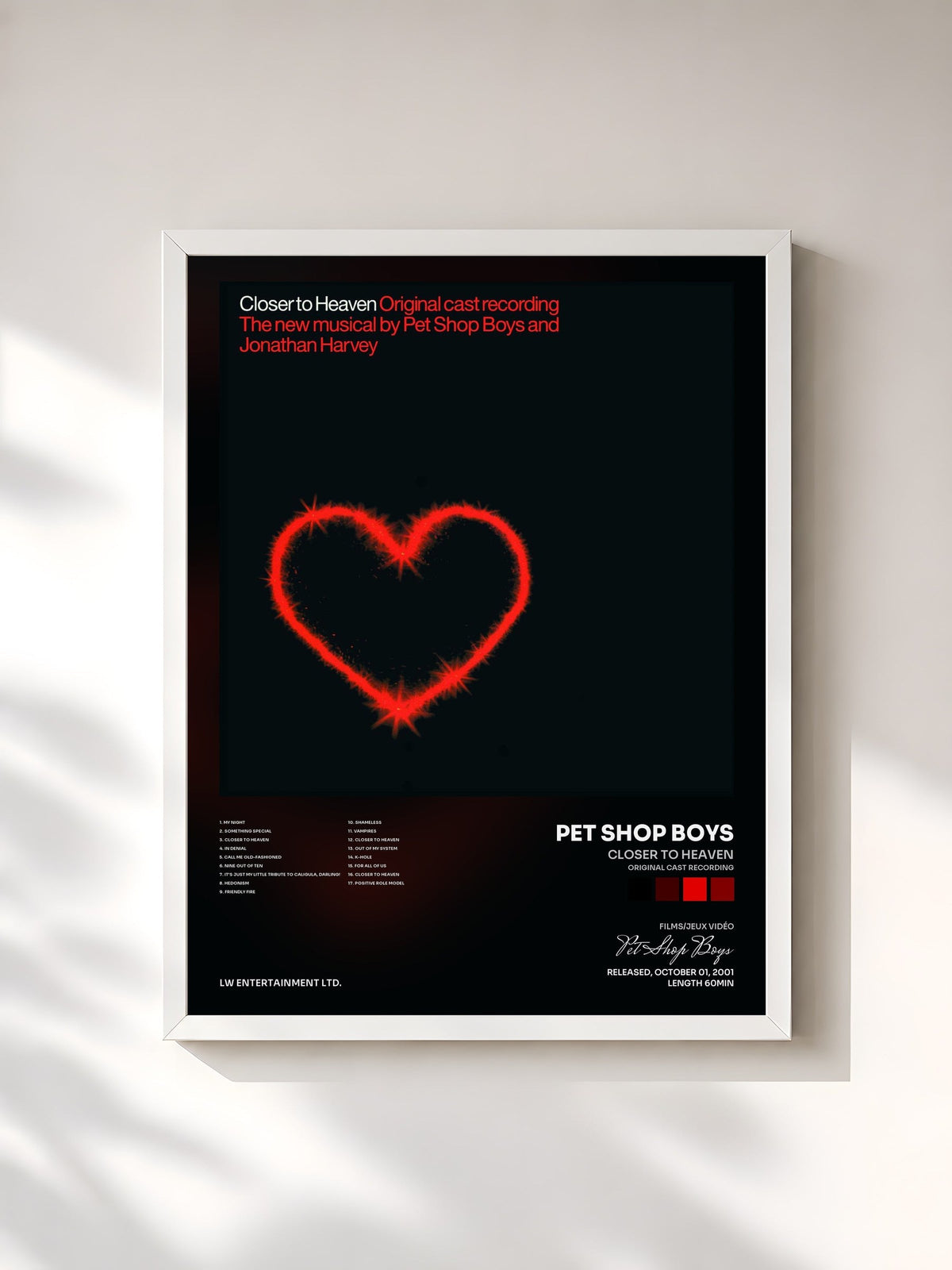 #blanc Tableau de l'album Closer to Heaven (Original Cast Recording) de Pet Shop Boys, cadre blanc, imprimé et encadré en France