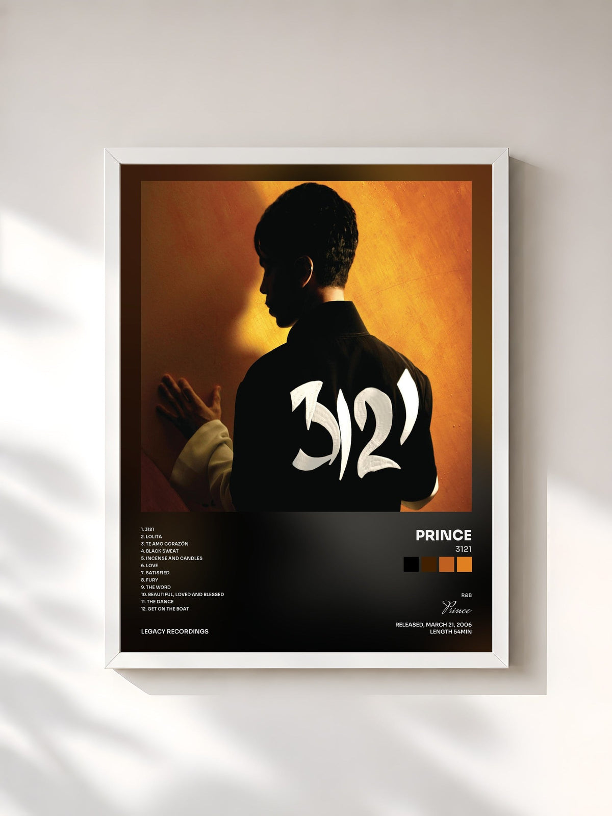 #blanc Tableau de l'album 3121 de Prince, cadre blanc, imprimé et encadré en France