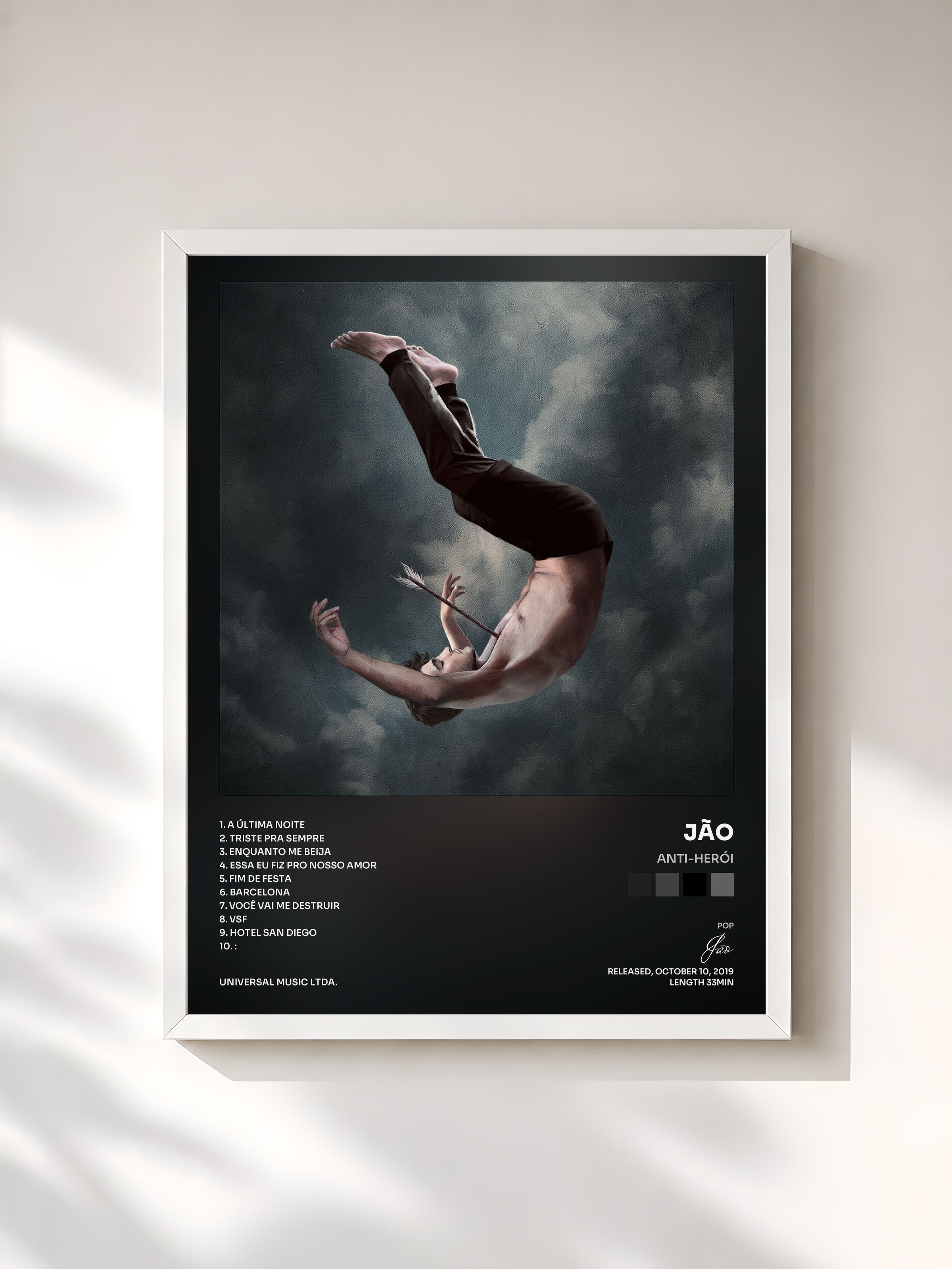 #blanc ANTI-HERÓI by Jão as a framed art print, white frame, printed and framed in France