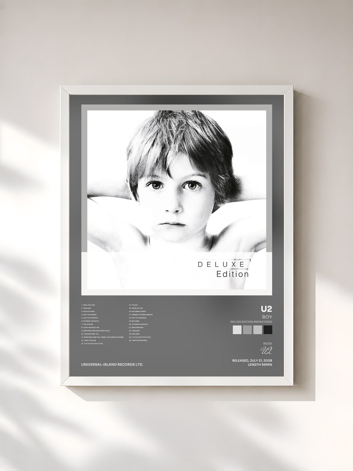#blanc Tableau de l'album Boy (Deluxe Edition Remastered) de U2, cadre blanc, imprimé et encadré en France