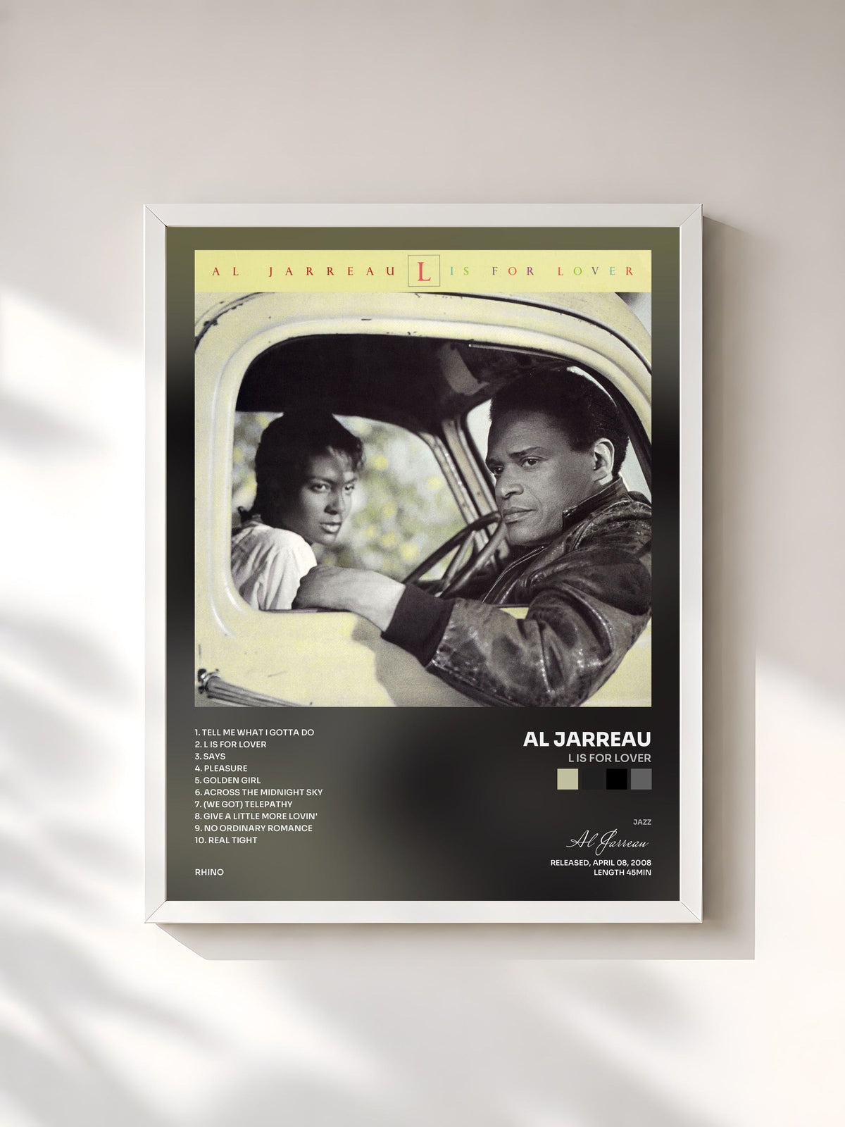 #blanc Tableau de l'album L Is for Lover de Al Jarreau, cadre blanc, imprimé et encadré en France
