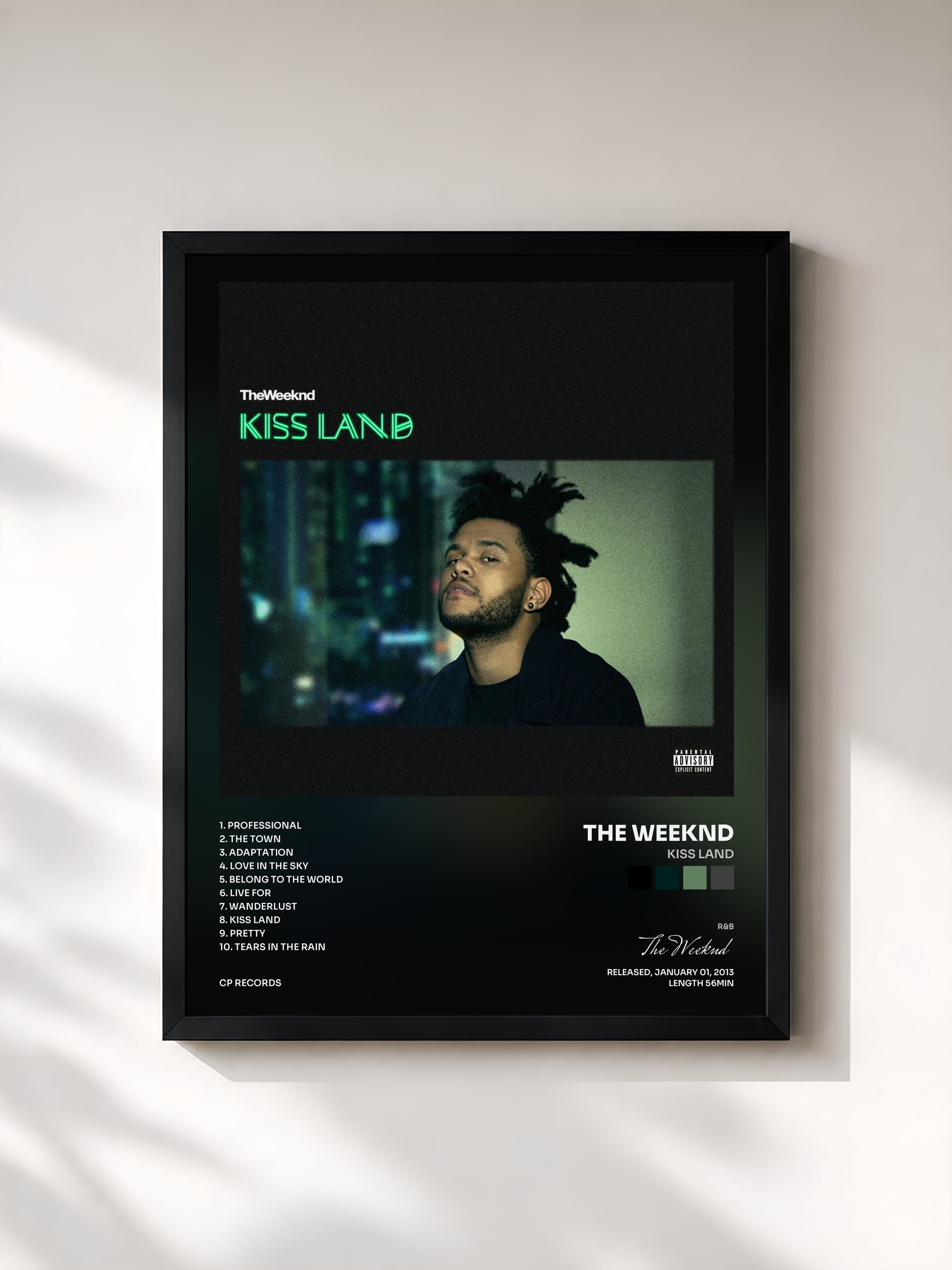 #noir Tableau de l'album Kiss Land de The Weeknd, cadre noir, imprimé et encadré en France