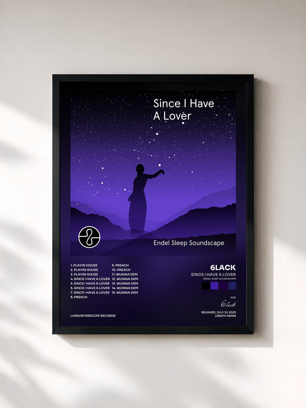 #noir Since I Have A Lover (Endel Sleep Soundscape) de 6lack en lámina enmarcada, marco negro, impresa y enmarcada en Francia