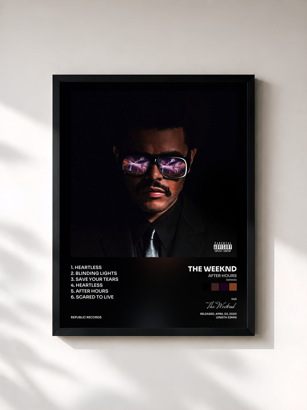 #noir Tableau de l'album After Hours (Remixes) de The Weeknd, cadre noir, imprimé et encadré en France