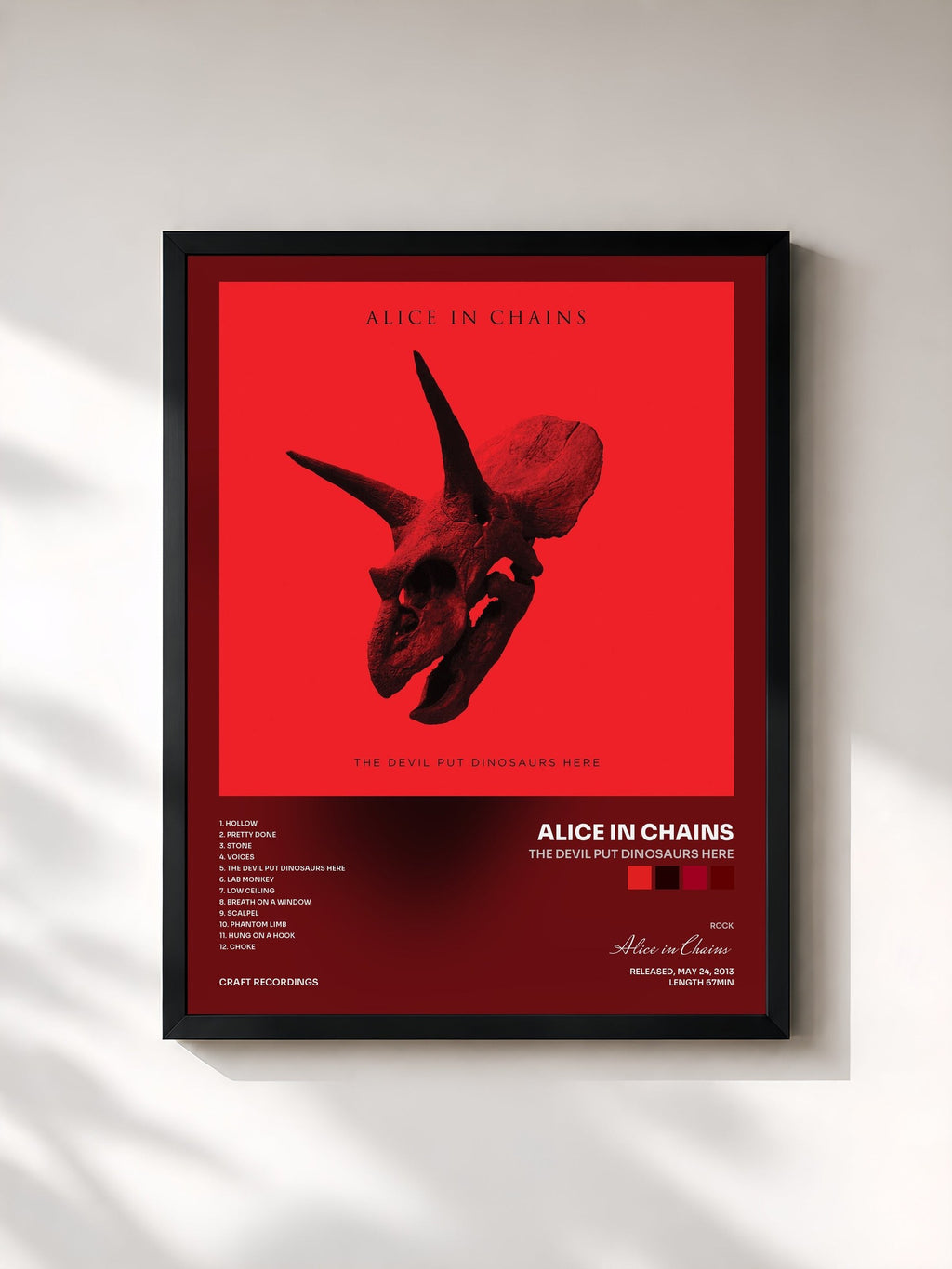 #noir The Devil Put Dinosaurs Here by Alice in Chains as a framed art print, black frame, printed and framed in France