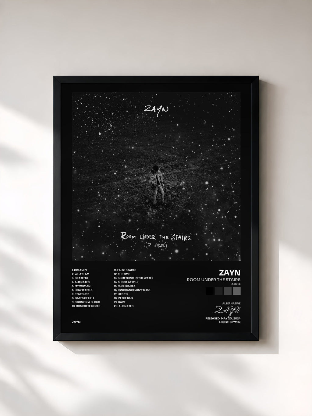 #noir Tableau de l'album ROOM UNDER THE STAIRS (Z SIDES) de ZAYN, cadre noir, imprimé et encadré en France