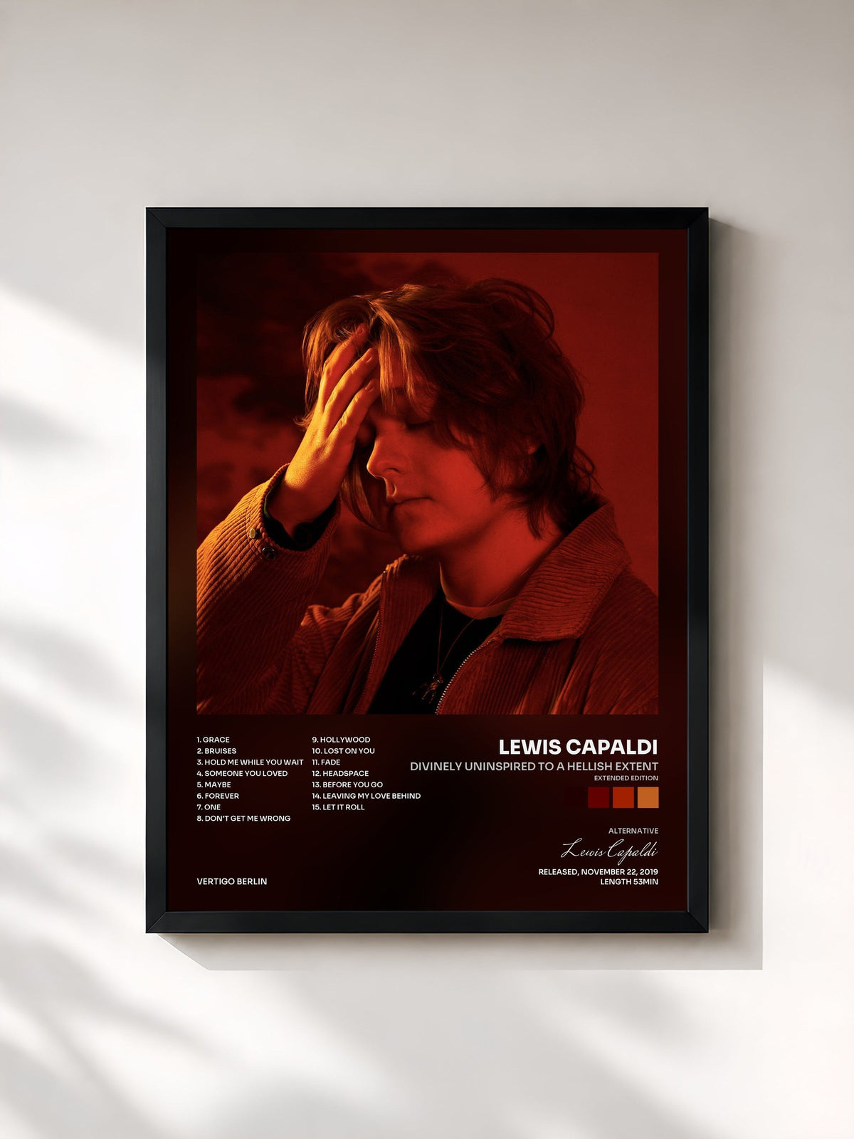 #noir Tableau de l'album Divinely Uninspired To A Hellish Extent (Extended Edition) de Lewis Capaldi, cadre noir, imprimé et encadré en France