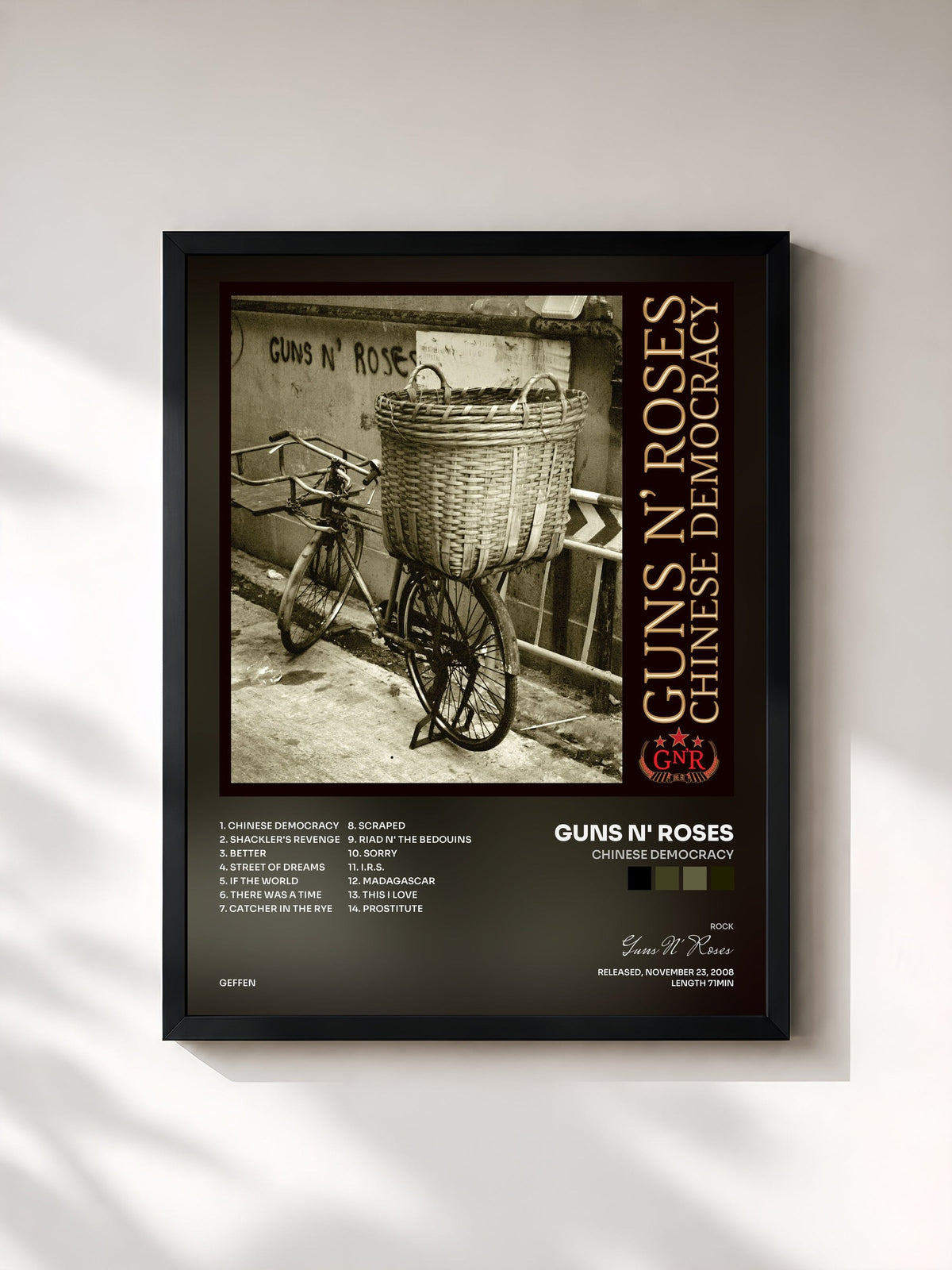 #noir Tableau de l'album Chinese Democracy de Guns N' Roses, cadre noir, imprimé et encadré en France