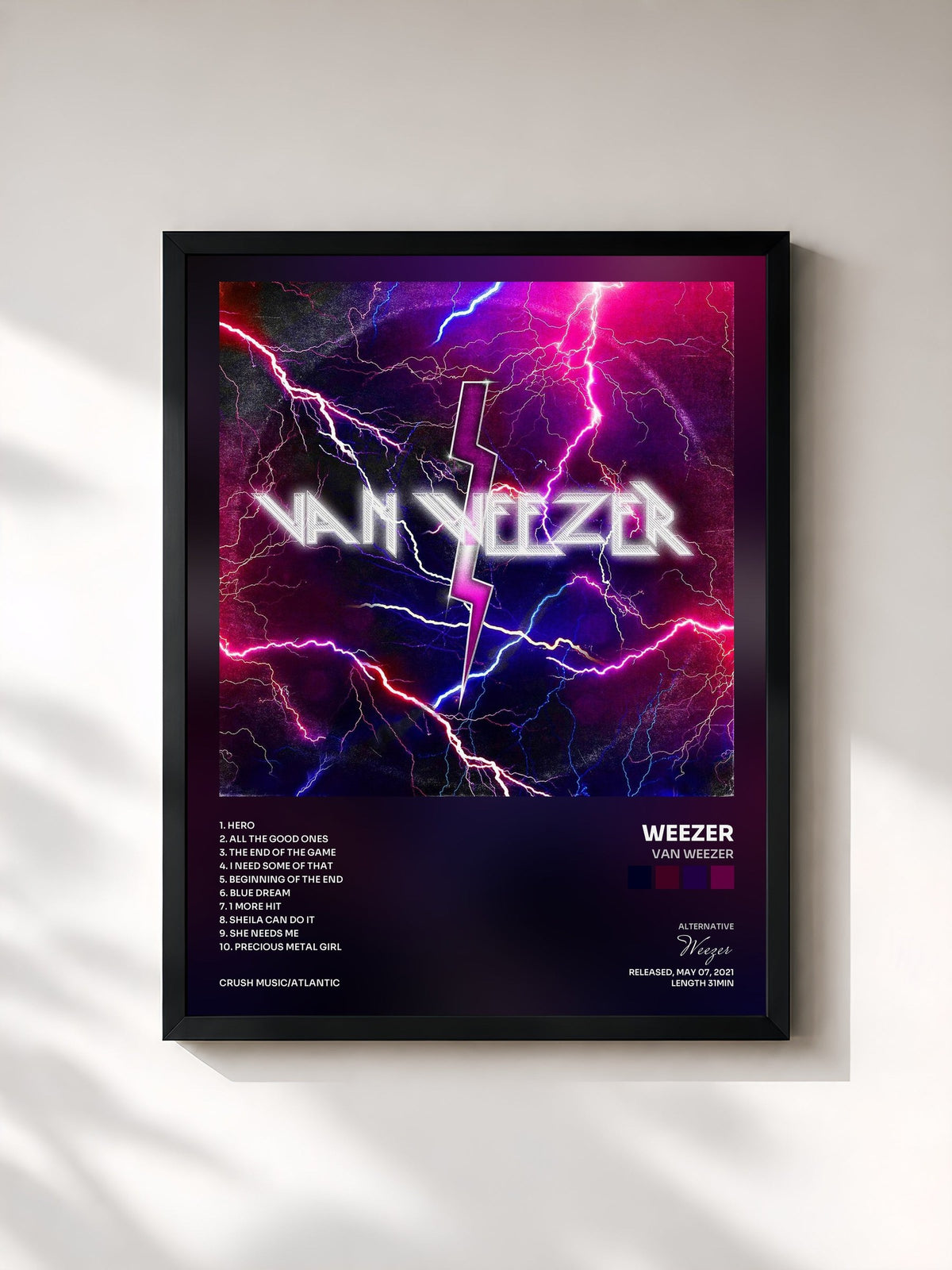 #noir Tableau de l'album Van Weezer de Weezer, cadre noir, imprimé et encadré en France