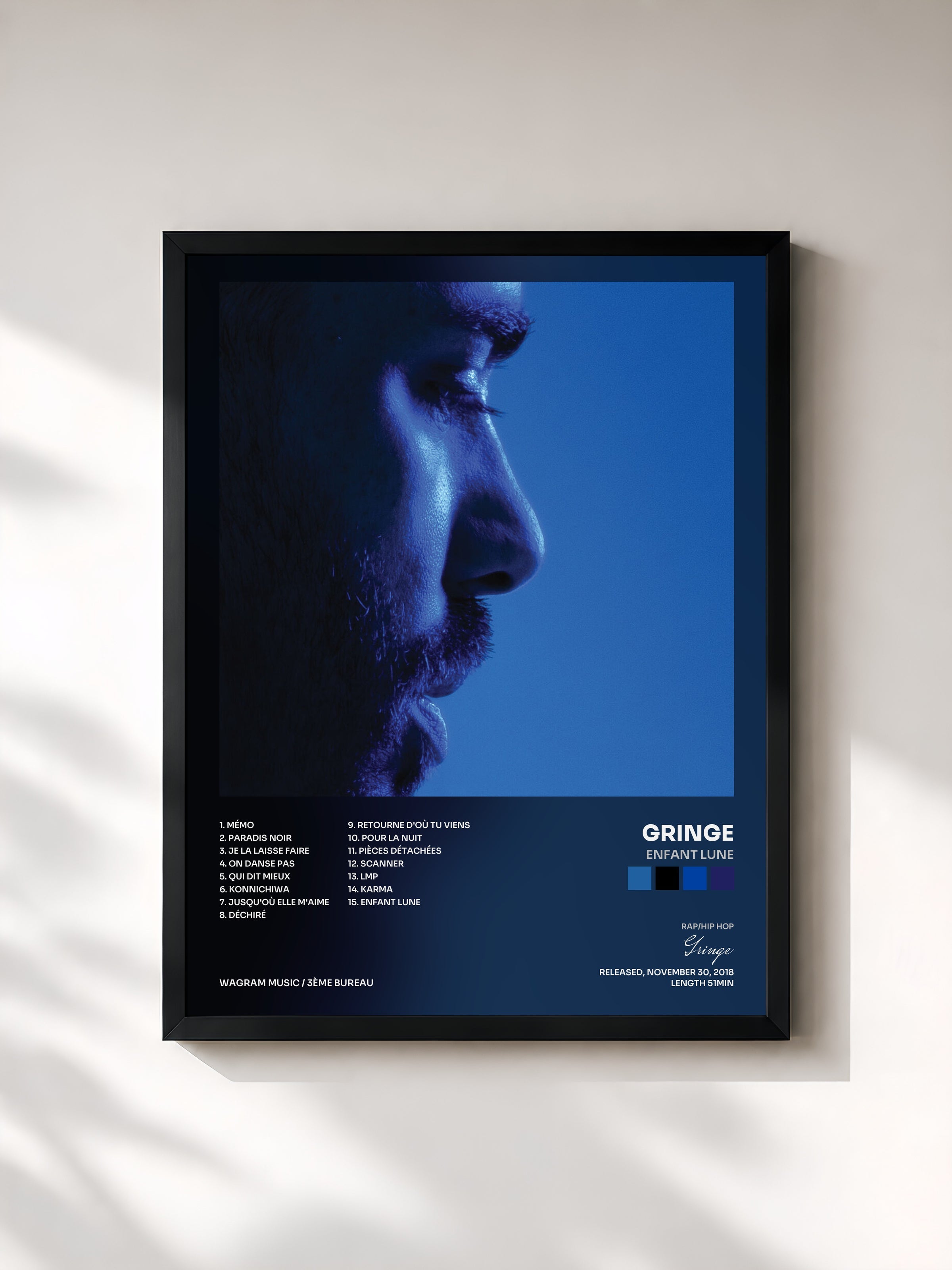 #noir Enfant lune by Gringe as a framed art print, black frame, printed and framed in France