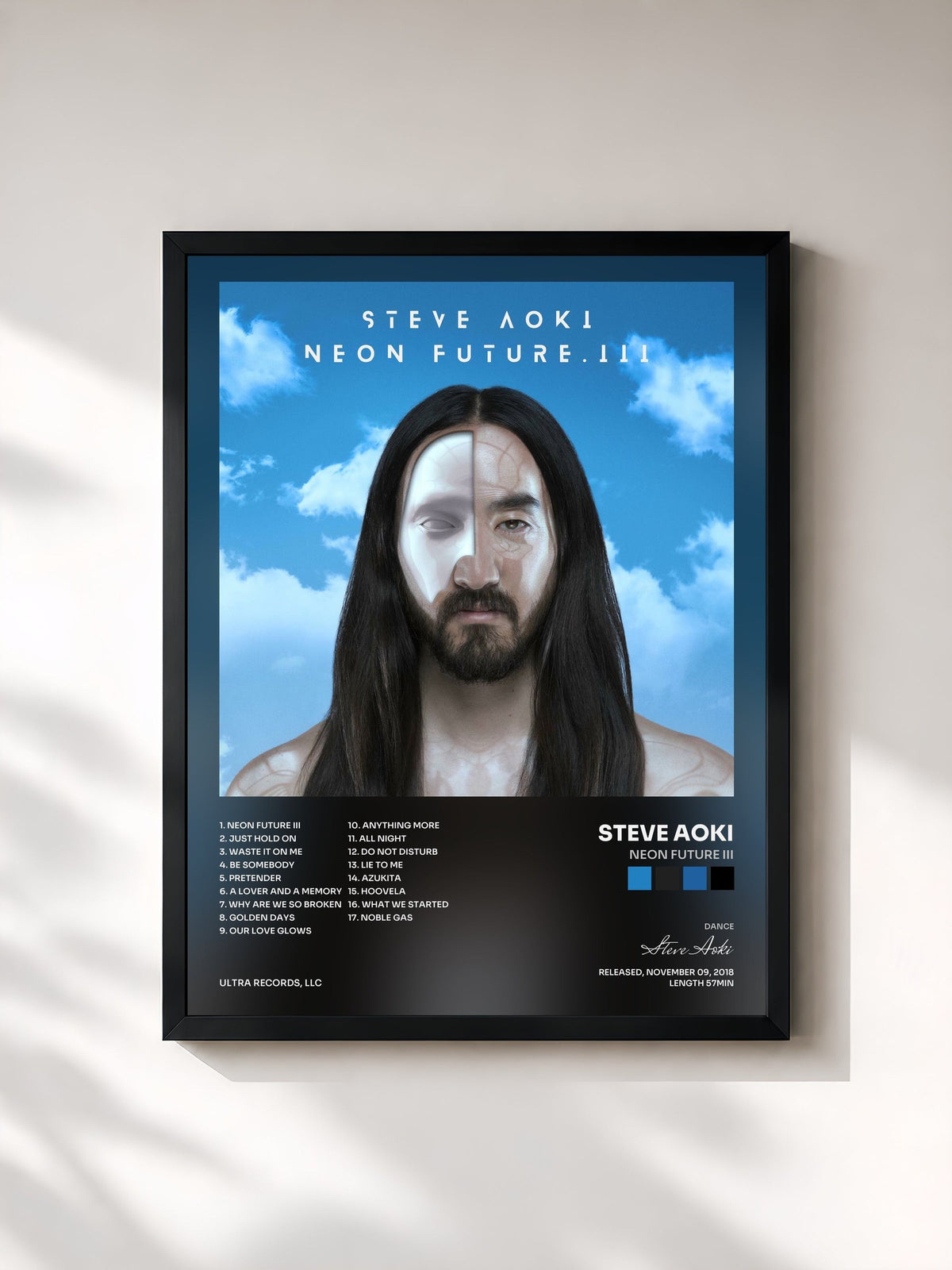 #noir Tableau de l'album Neon Future III de Steve Aoki, cadre noir, imprimé et encadré en France