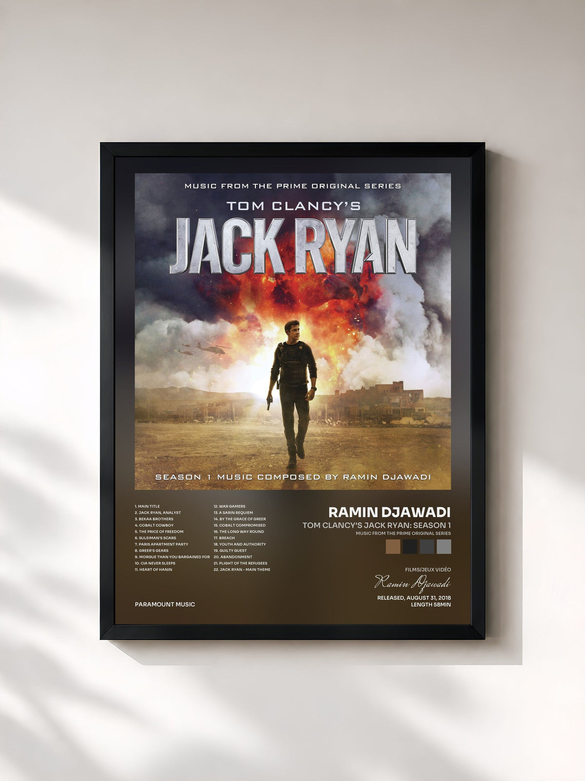 #noir Tableau de l'album Tom Clancy's Jack Ryan: Season 1 (Music from the Prime Original Series) de Ramin Djawadi, cadre noir, imprimé et encadré en France
