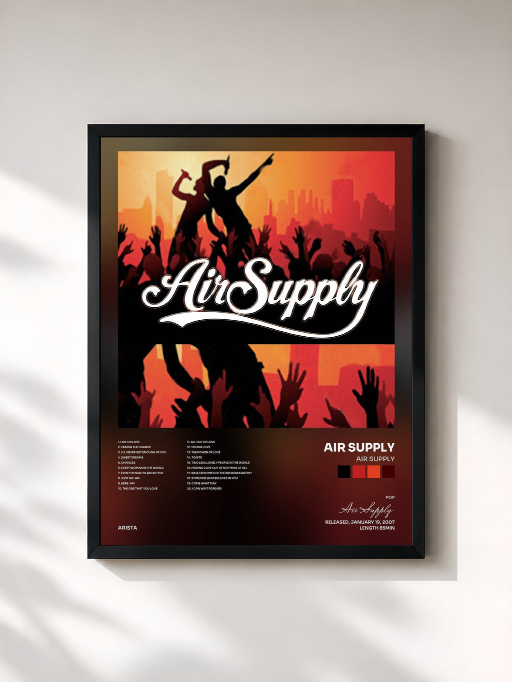 #noir Air Supply de Air Supply en lámina enmarcada, marco negro, impresa y enmarcada en Francia