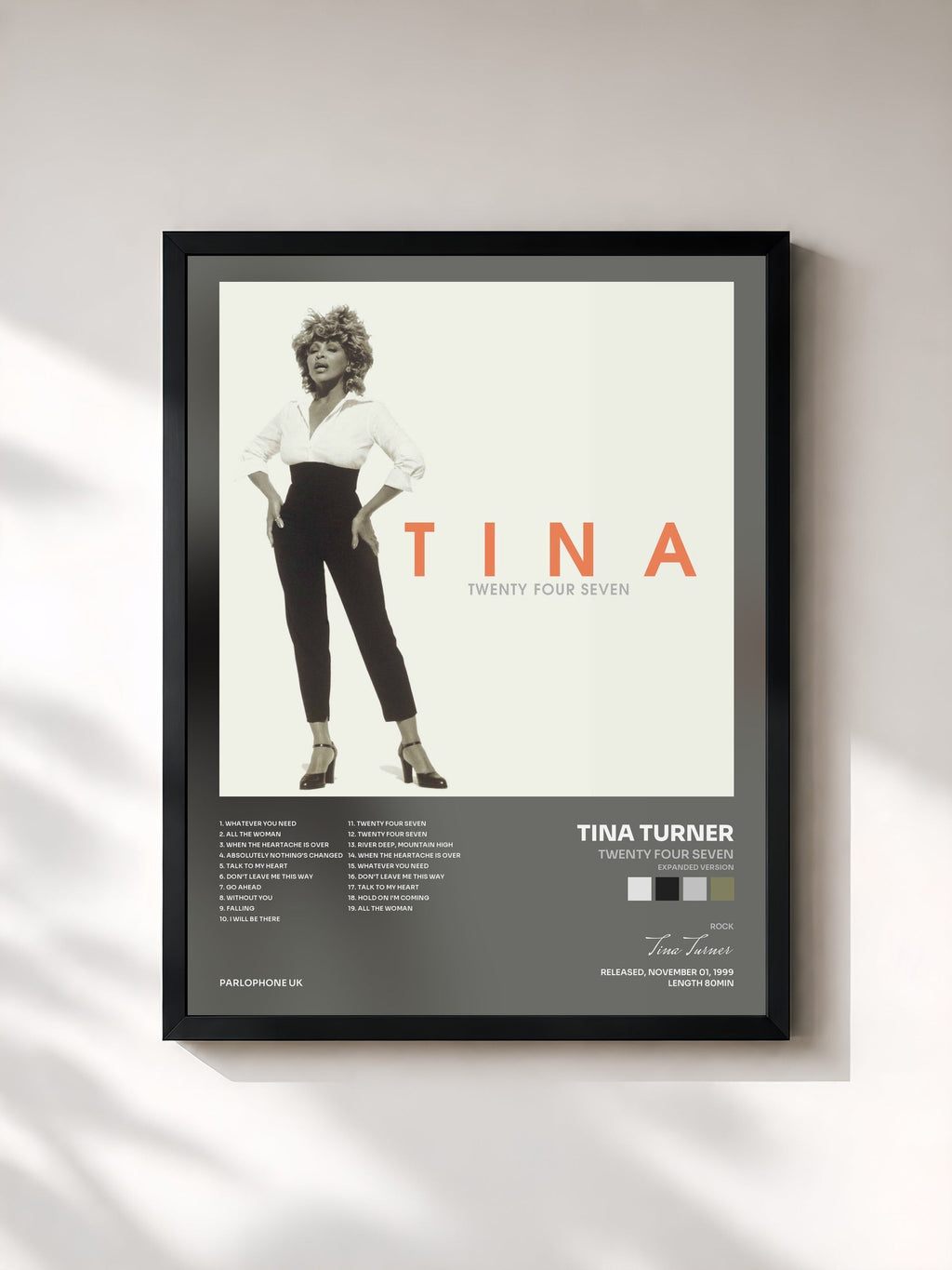 #noir Tableau de l'album Twenty Four Seven (Expanded Version) de Tina Turner, cadre noir, imprimé et encadré en France