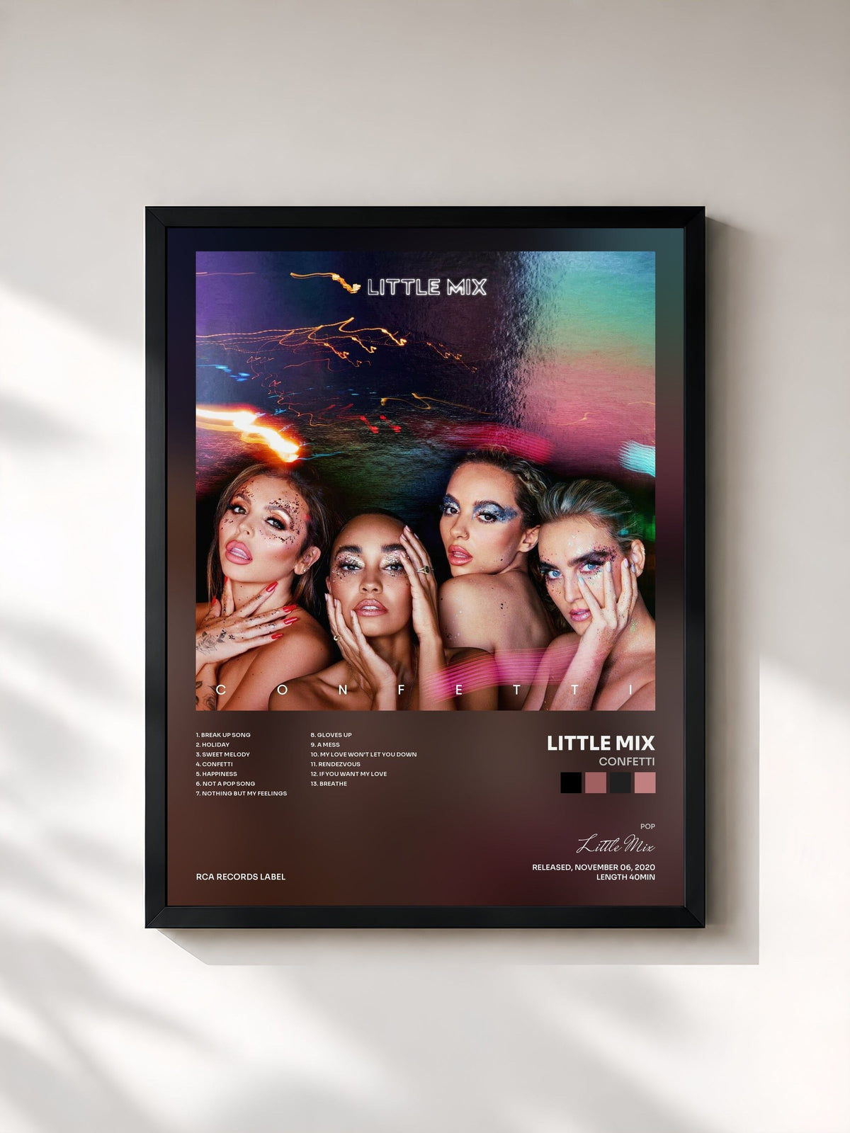 #noir Tableau de l'album Confetti de Little Mix, cadre noir, imprimé et encadré en France