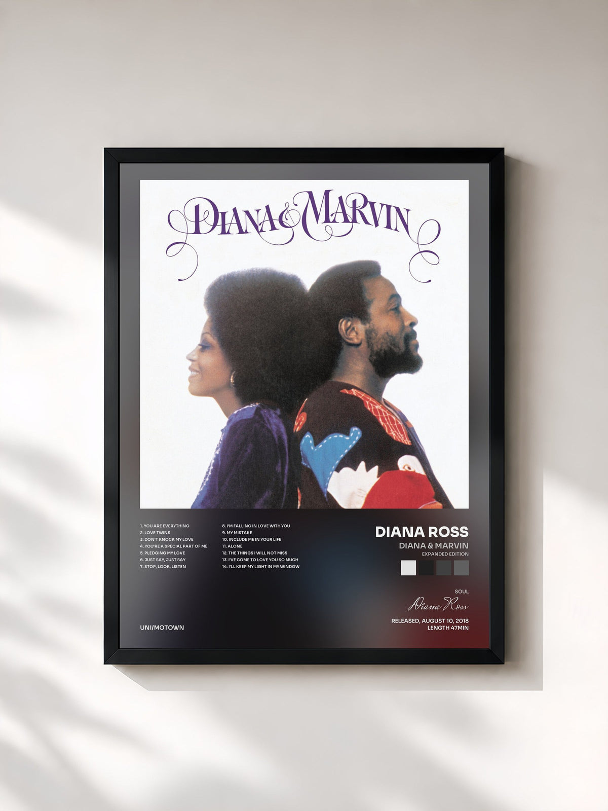 #noir Tableau de l'album Diana & Marvin (Expanded Edition) de Diana Ross, cadre noir, imprimé et encadré en France