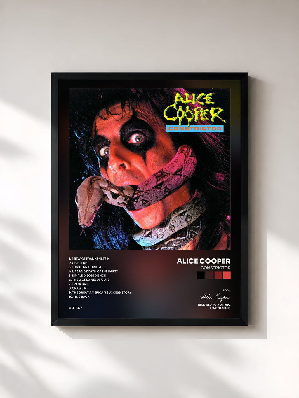 #noir Constrictor di Alice Cooper in stampa incorniciata, cornice nera, stampata e incorniciata in Francia