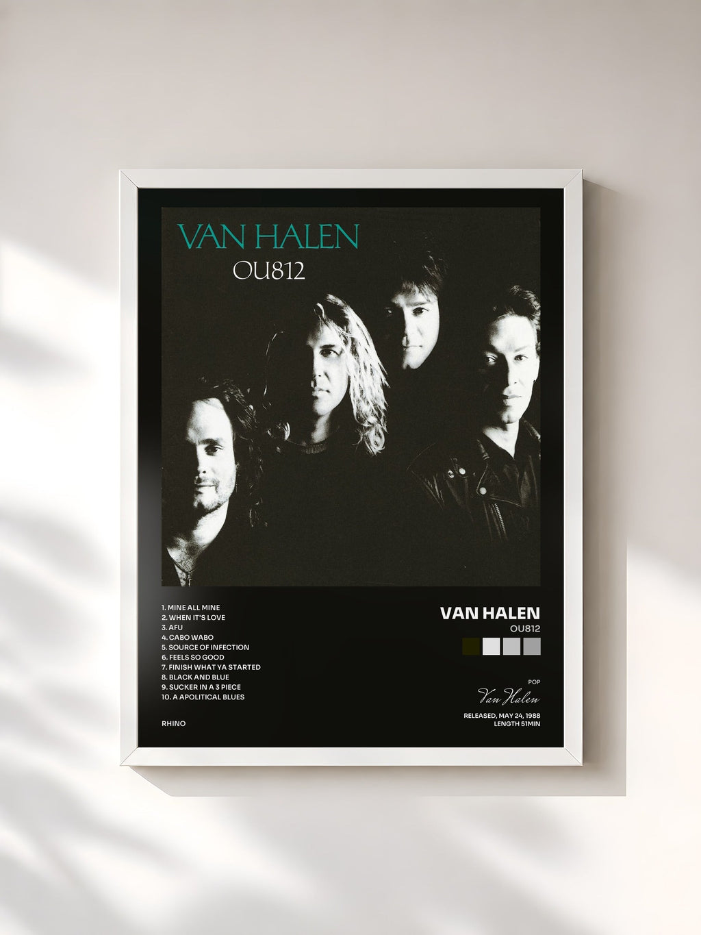 #blanc OU812 de Van Halen en lámina enmarcada, marco blanco, impresa y enmarcada en Francia