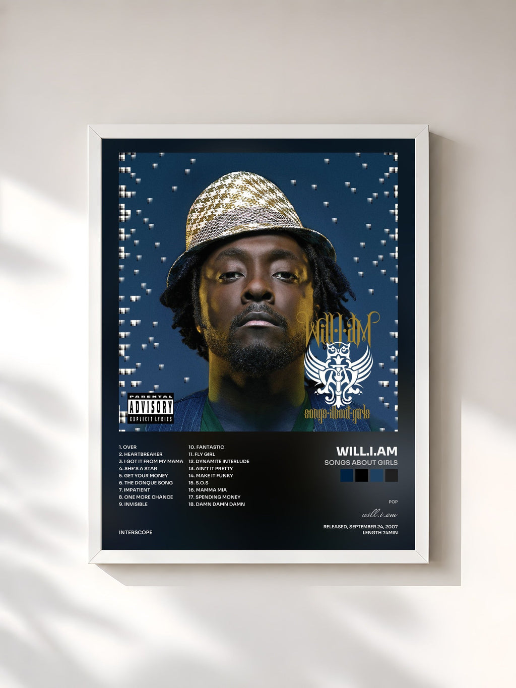 #blanc Songs About Girls by will.i.am as a framed art print, white frame, printed and framed in France