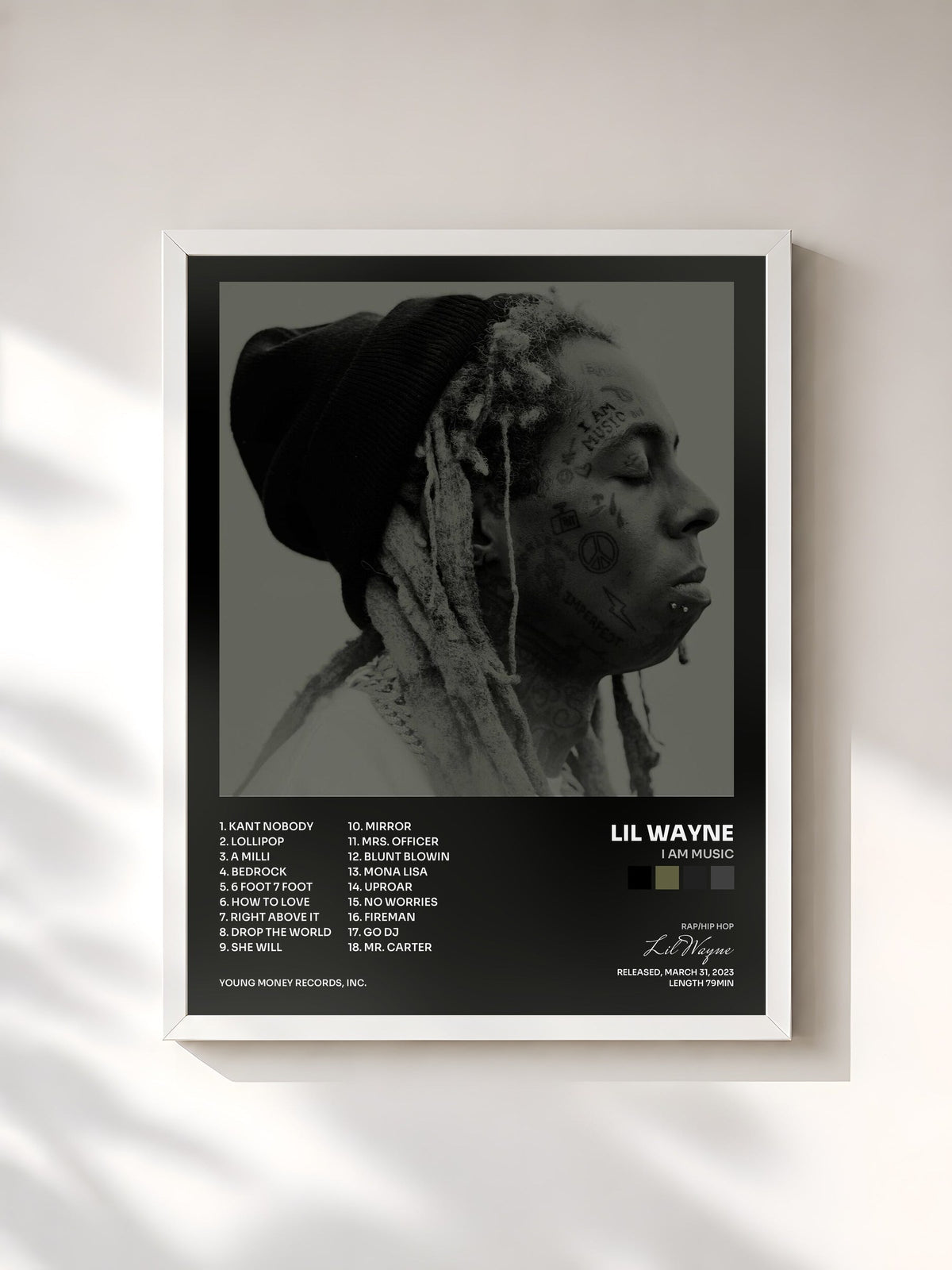 #blanc I Am Music von Lil Wayne als gerahmter Kunstdruck, weißer Rahmen, gedruckt und gerahmt in Frankreich