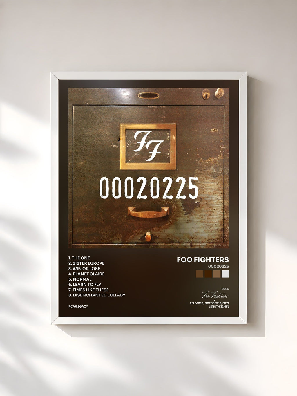 #blanc Tableau de l'album 00020225 de Foo Fighters, cadre blanc, imprimé et encadré en France