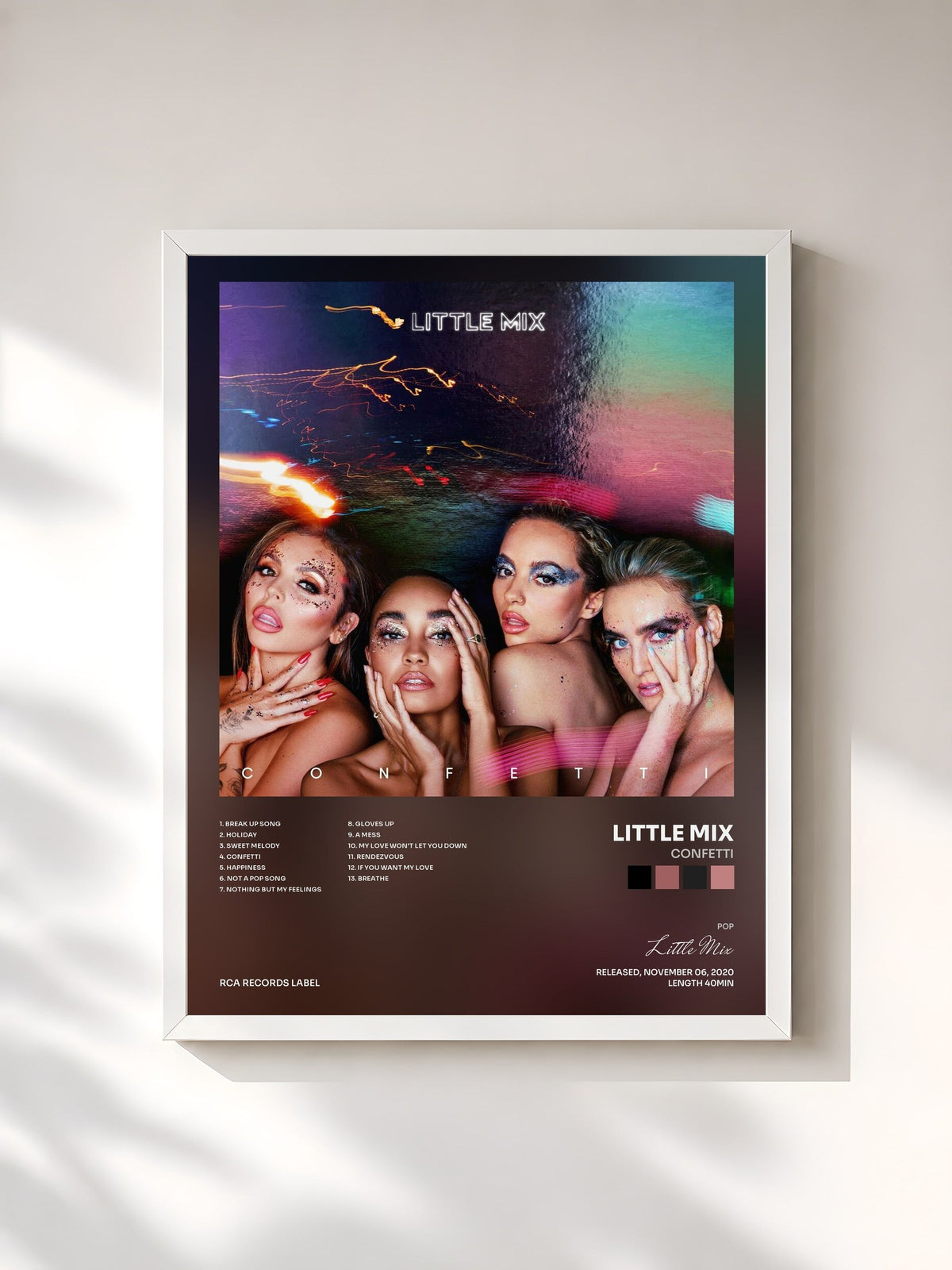 #blanc Tableau de l'album Confetti de Little Mix, cadre blanc, imprimé et encadré en France