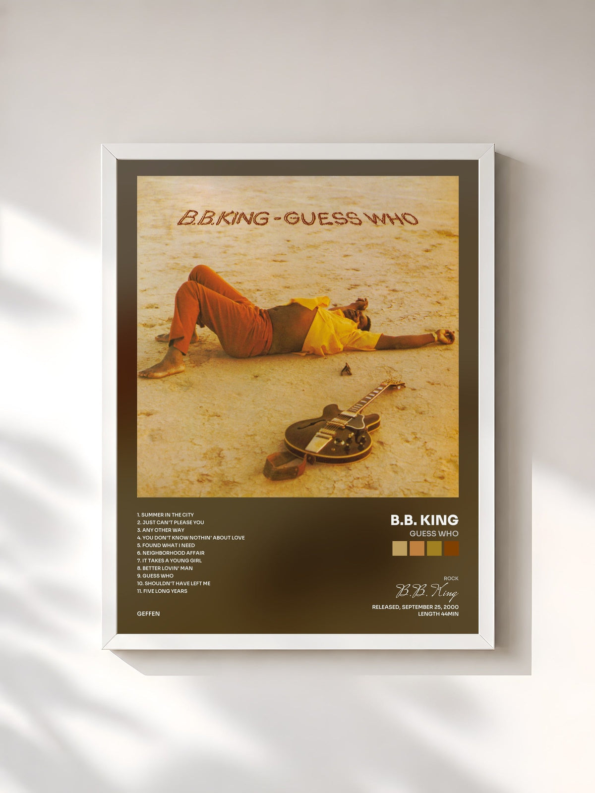 #blanc Guess Who de B.B. King en lámina enmarcada, marco blanco, impresa y enmarcada en Francia