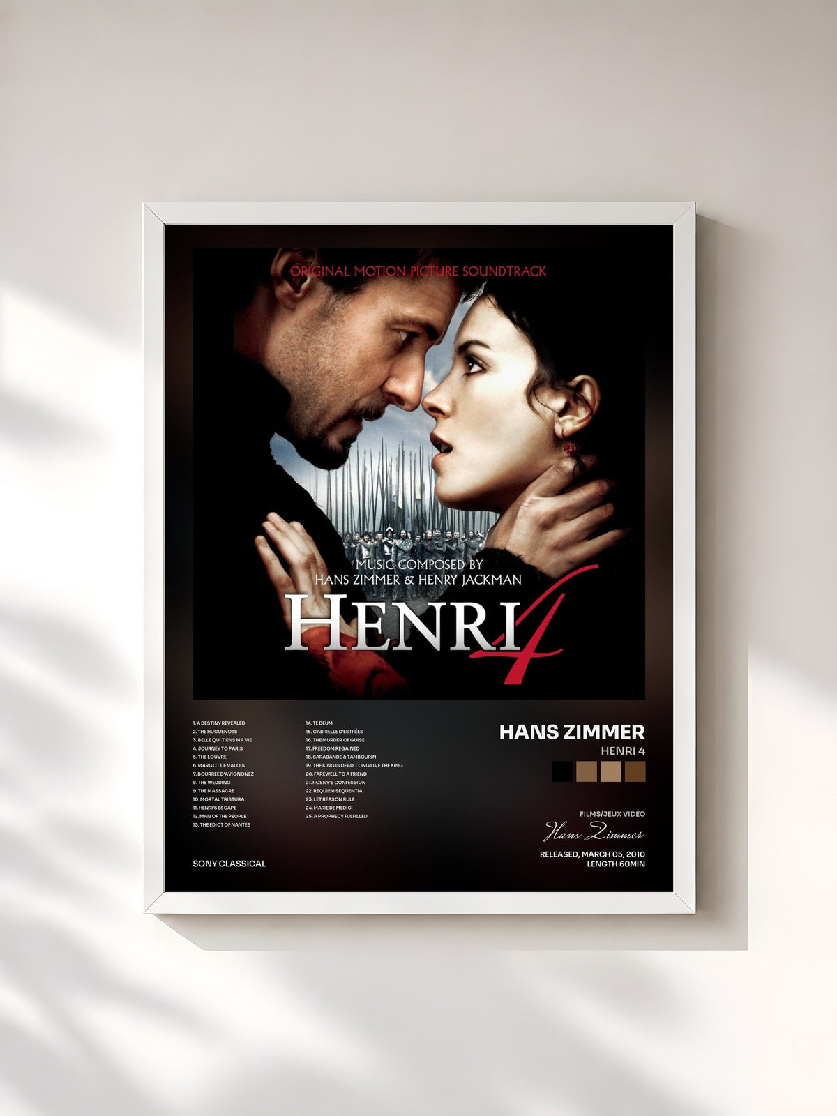 #blanc Tableau de l'album Henri 4 de Hans Zimmer, cadre blanc, imprimé et encadré en France