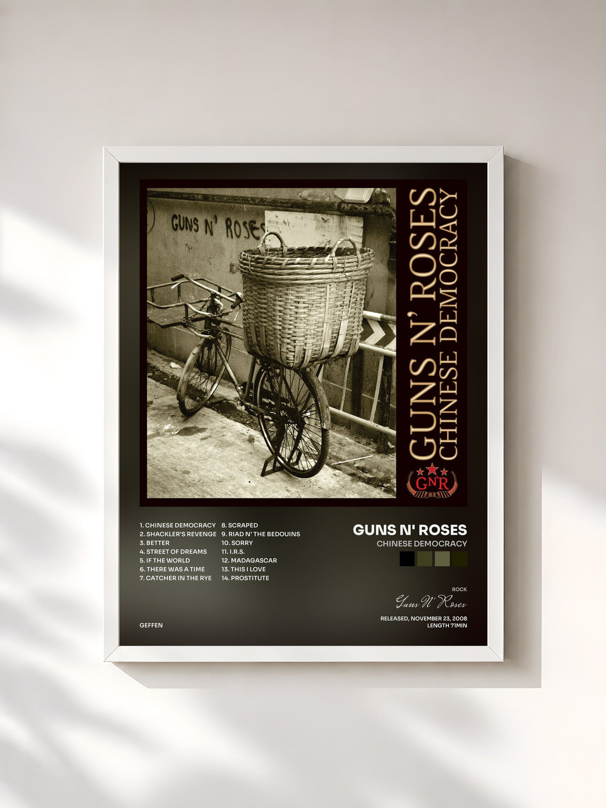 #blanc Tableau de l'album Chinese Democracy de Guns N' Roses, cadre blanc, imprimé et encadré en France