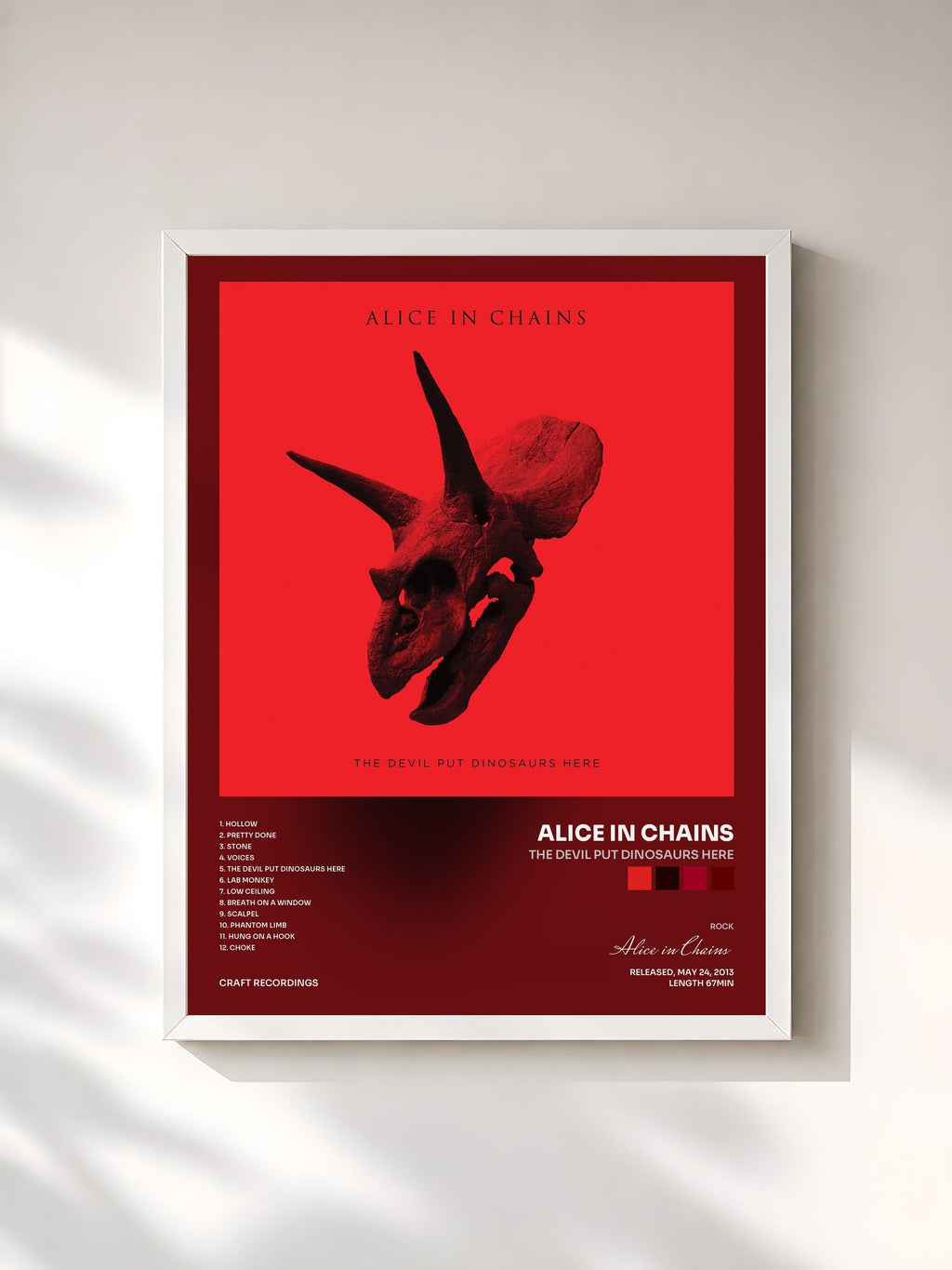 #blanc The Devil Put Dinosaurs Here by Alice in Chains as a framed art print, white frame, printed and framed in France