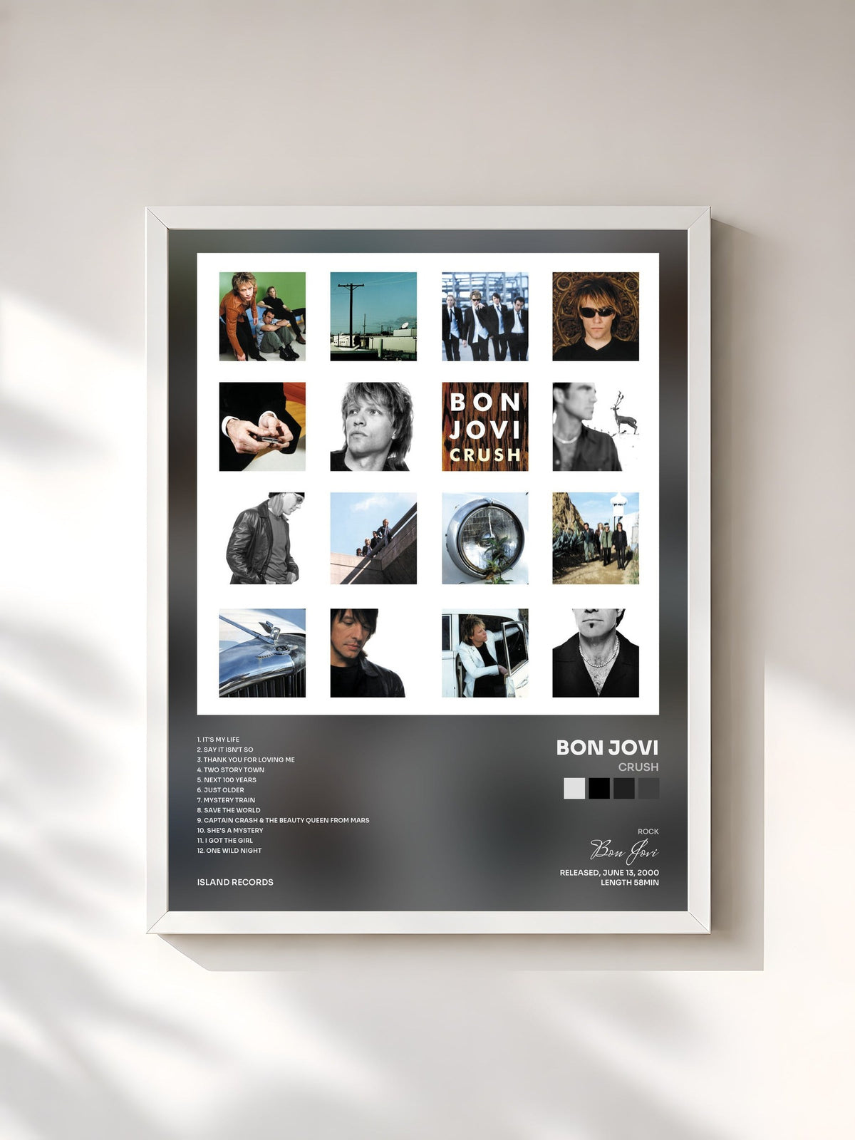 #blanc Crush by Bon Jovi as a framed art print, white frame, printed and framed in France