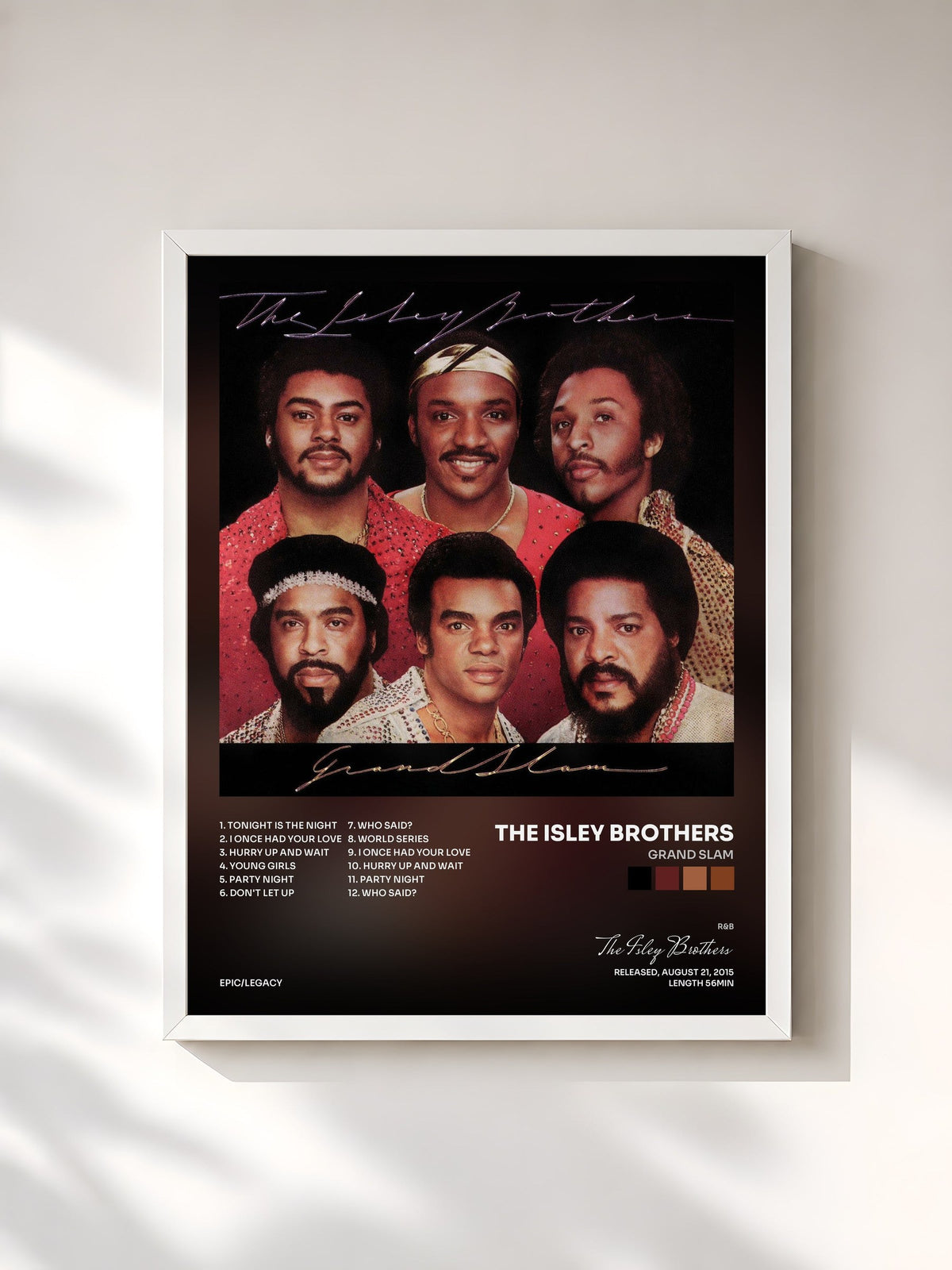 #blanc Tableau de l'album Grand Slam de The Isley Brothers, cadre blanc, imprimé et encadré en France