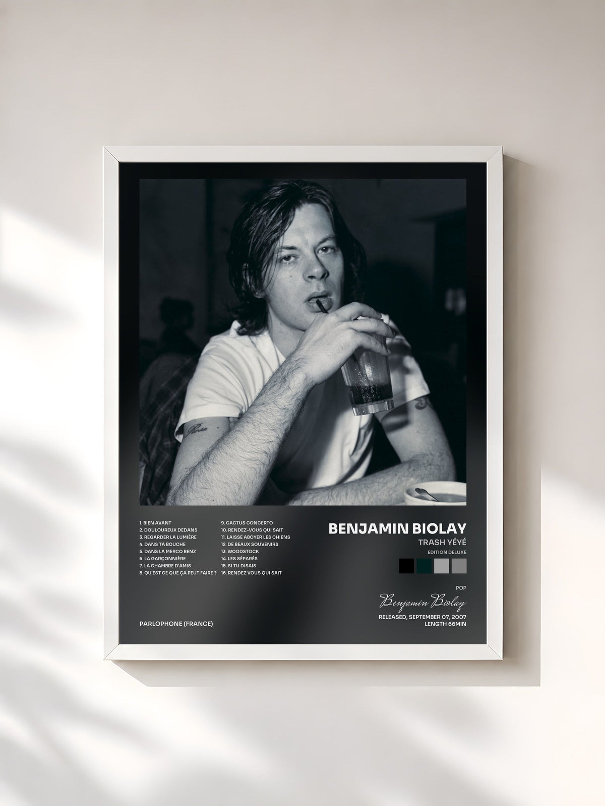 #blanc Trash yéyé (Edition Deluxe) by Benjamin Biolay as a framed art print, white frame, printed and framed in France