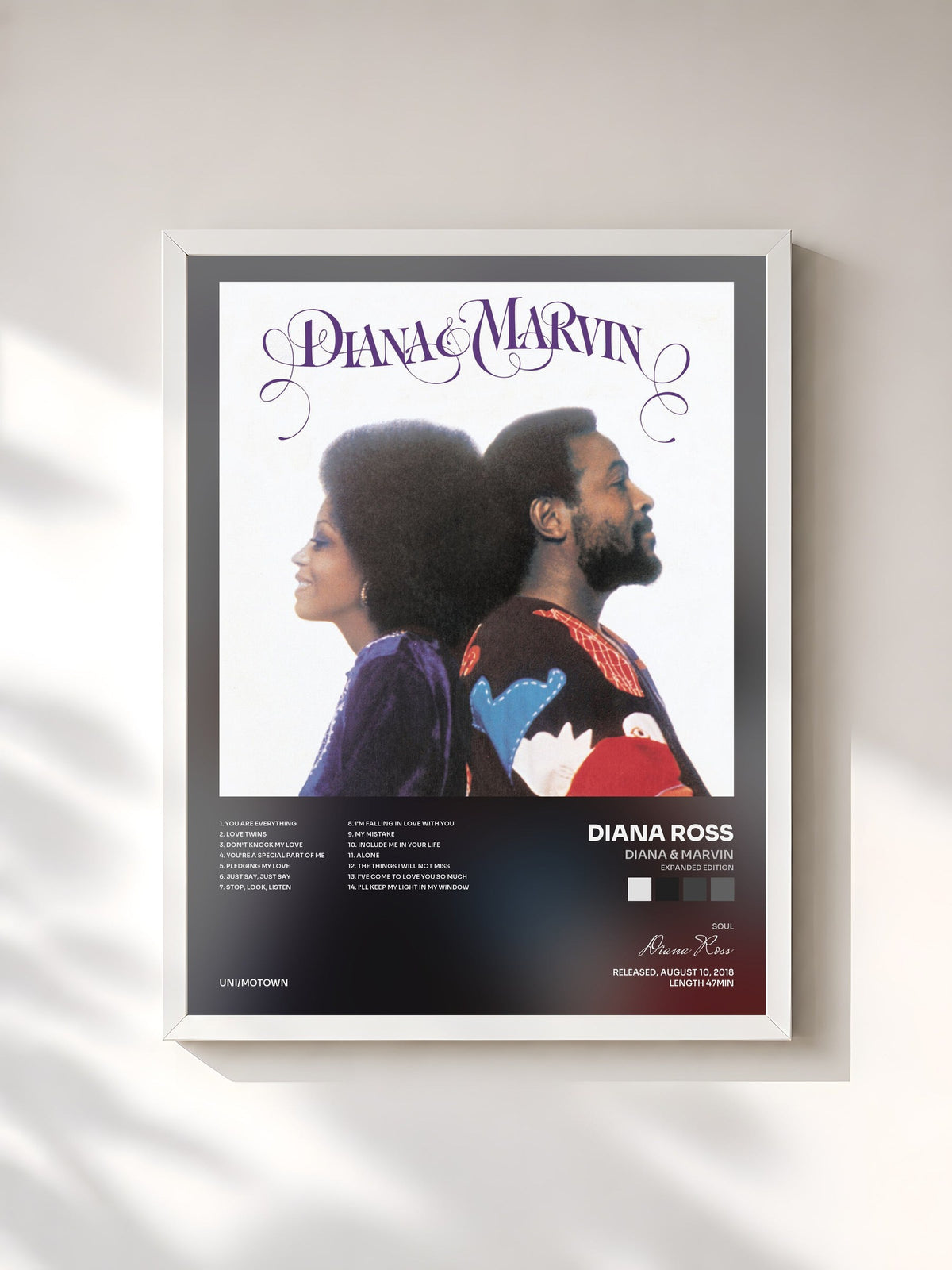 #blanc Tableau de l'album Diana & Marvin (Expanded Edition) de Diana Ross, cadre blanc, imprimé et encadré en France