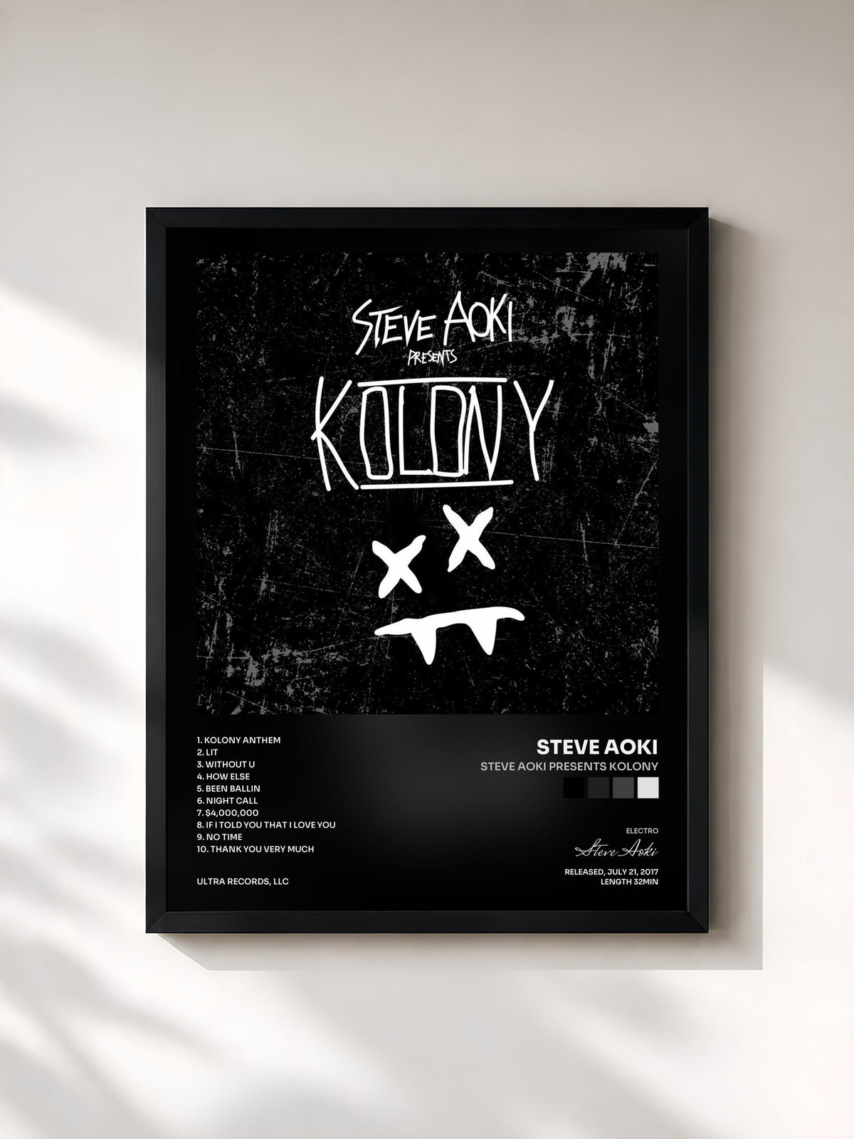 #noir Tableau de l'album Steve Aoki Presents Kolony de Steve Aoki, cadre noir, imprimé et encadré en France