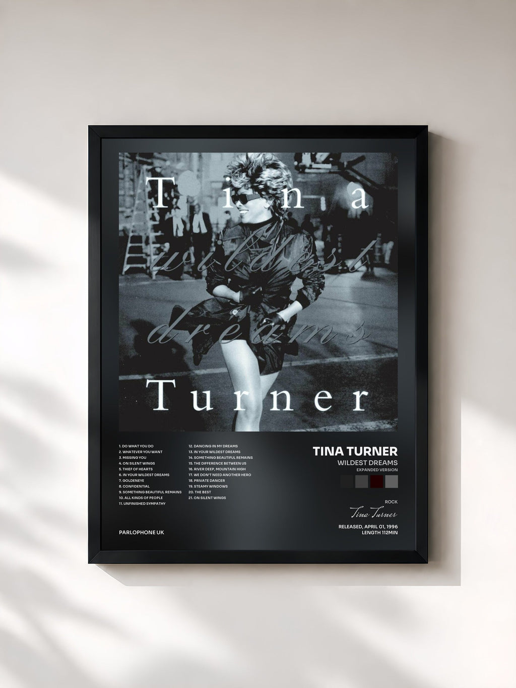 #noir Tableau de l'album Wildest Dreams (Expanded Version) de Tina Turner, cadre noir, imprimé et encadré en France