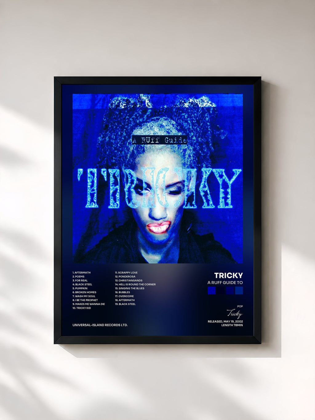 #noir Tableau de l'album A Ruff Guide To de Tricky, cadre noir, imprimé et encadré en France