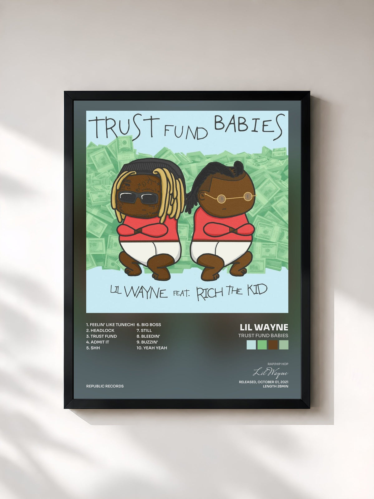 #noir Trust Fund Babies von Lil Wayne als gerahmter Kunstdruck, schwarzer Rahmen, gedruckt und gerahmt in Frankreich