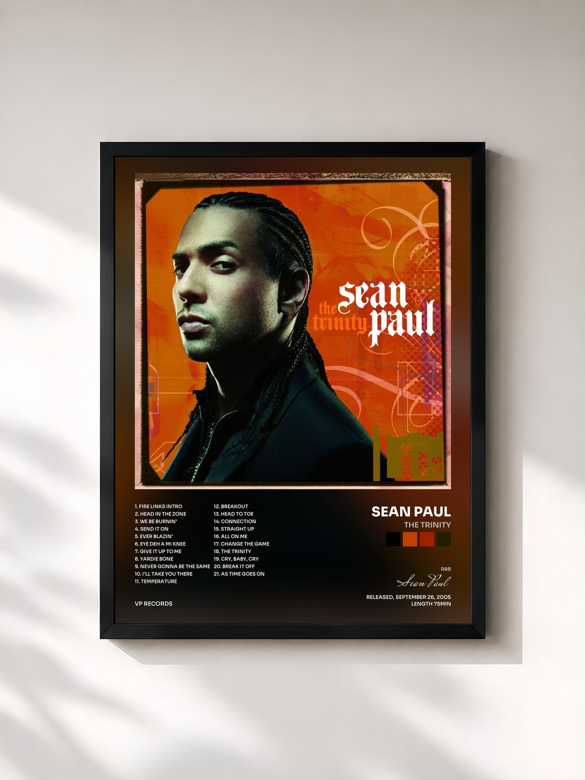 #noir Tableau de l'album The Trinity de Sean Paul, cadre noir, imprimé et encadré en France