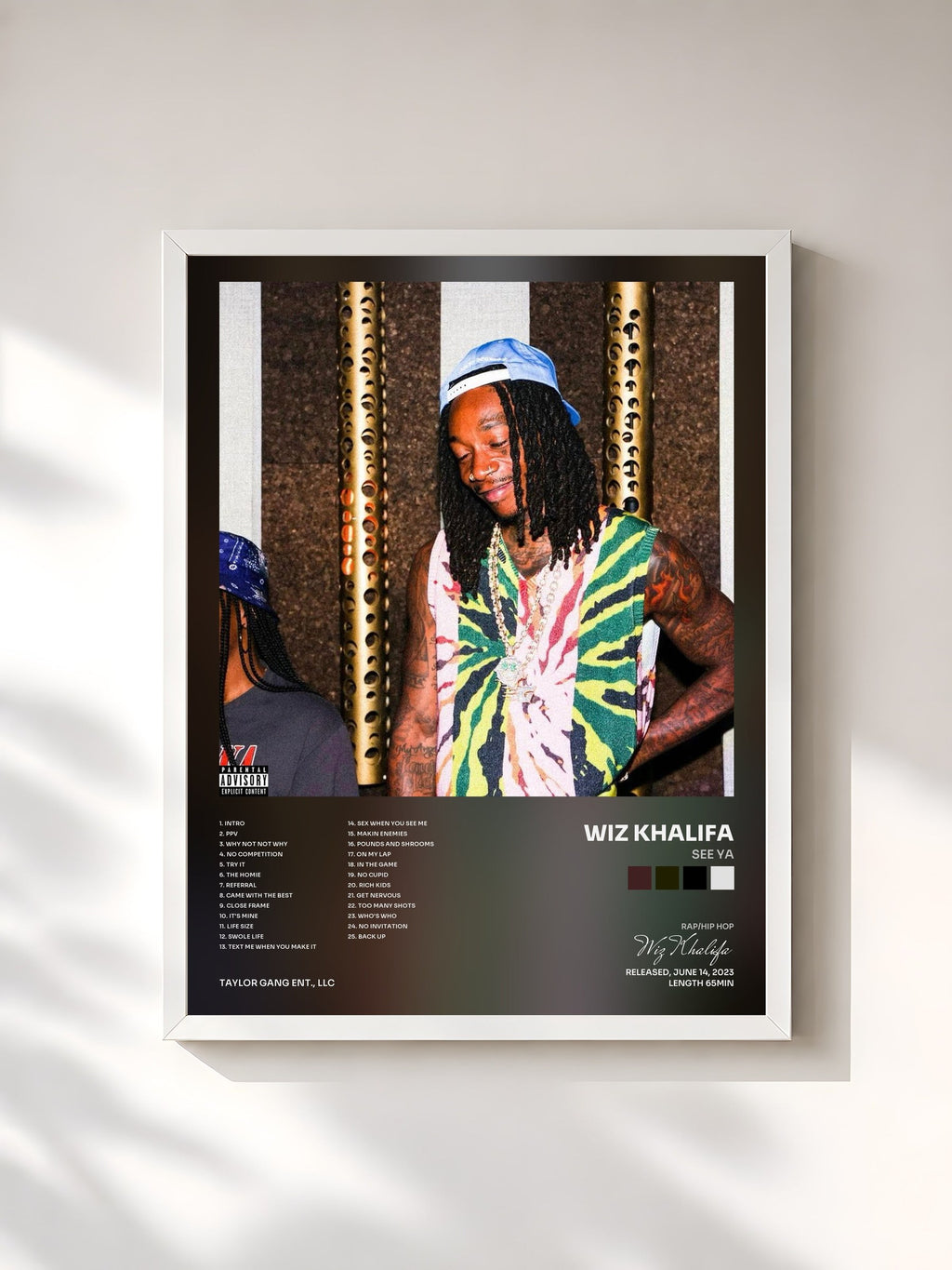 #blanc Tableau de l'album See Ya de Wiz Khalifa, cadre blanc, imprimé et encadré en France