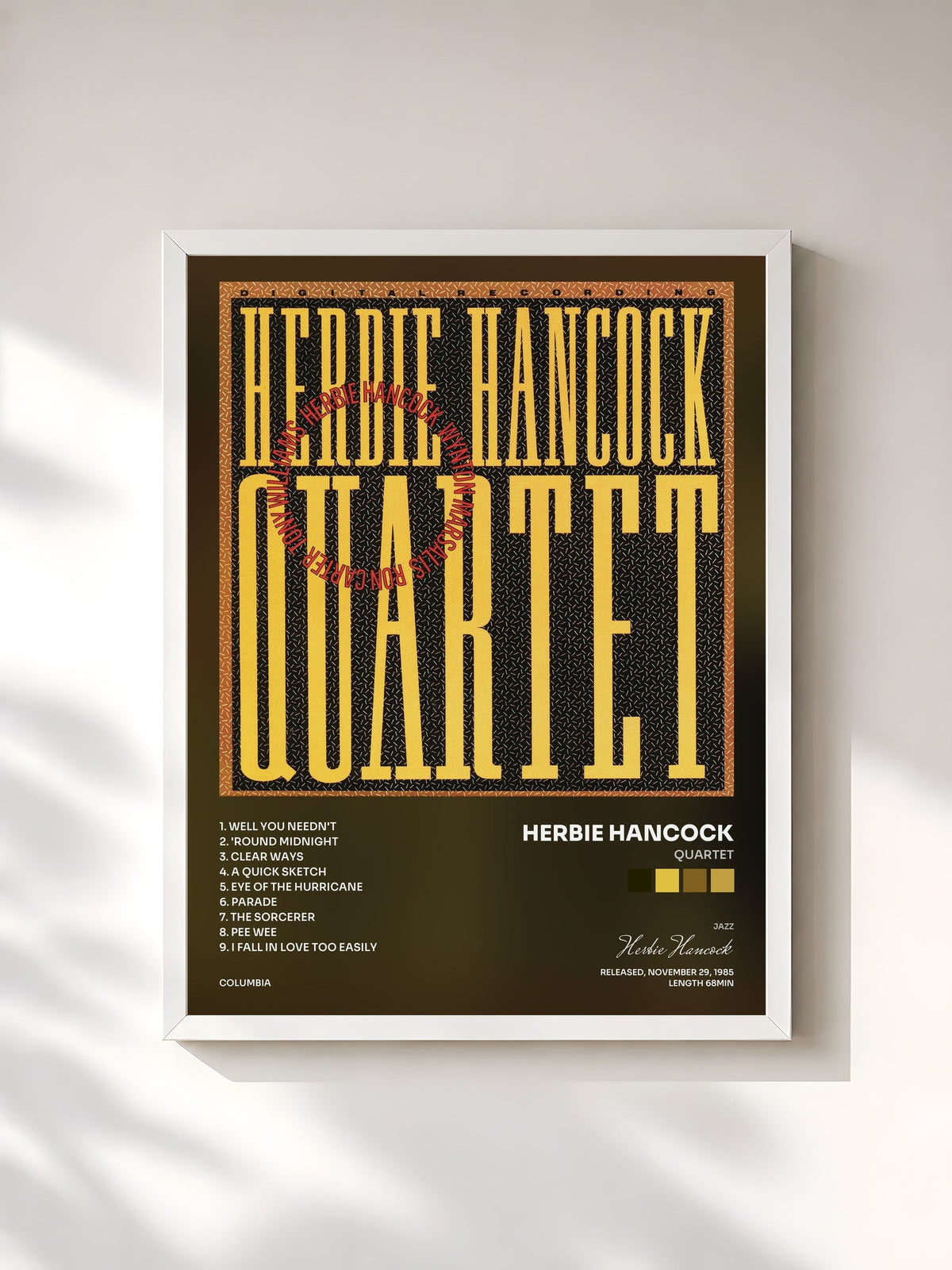 #blanc Tableau de l'album Quartet de Herbie Hancock, cadre blanc, imprimé et encadré en France