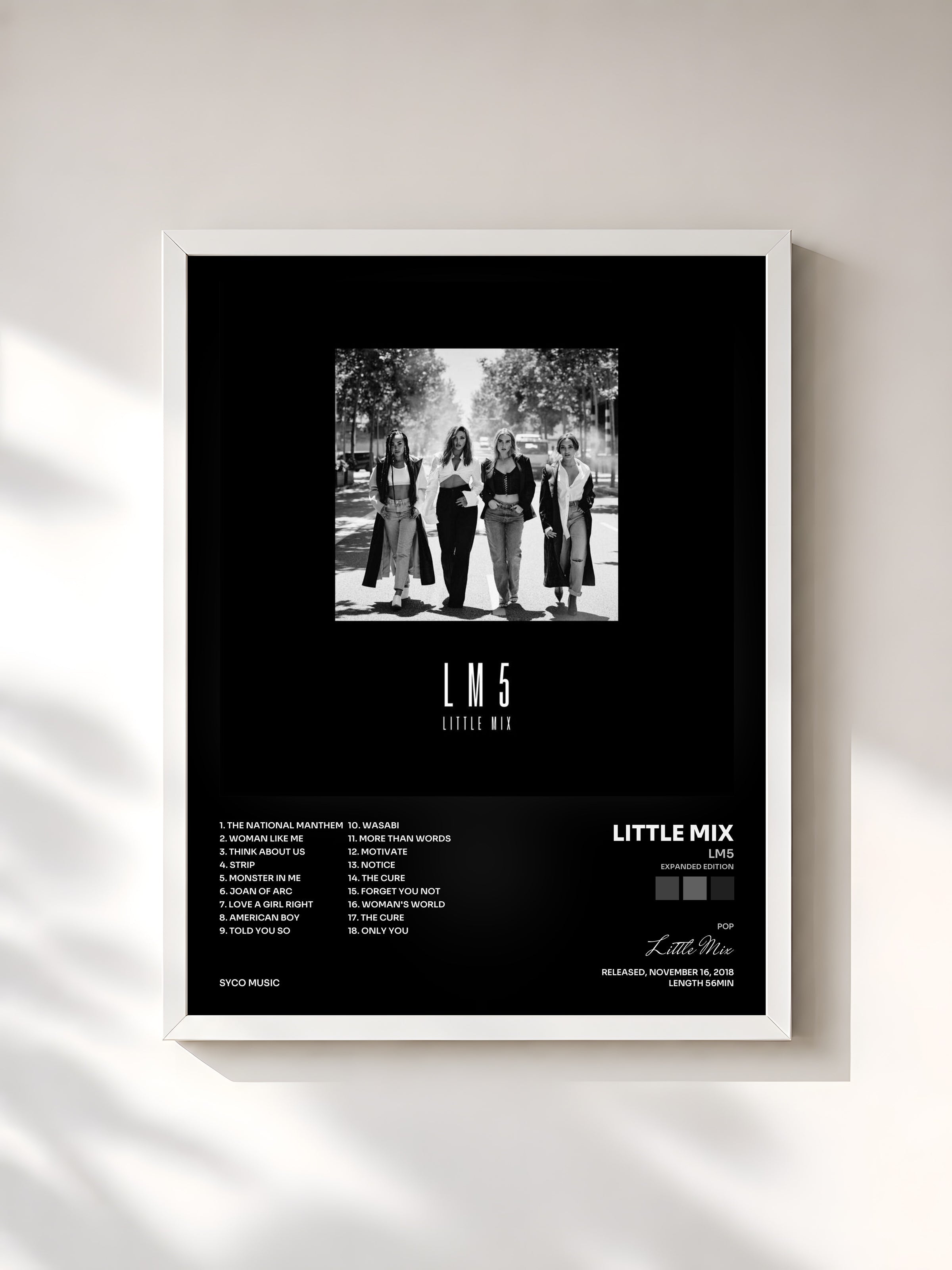 #blanc Tableau de l'album LM5 (Expanded Edition) de Little Mix, cadre blanc, imprimé et encadré en France