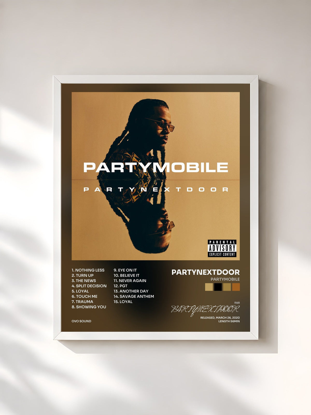 #blanc PARTYMOBILE von PARTYNEXTDOOR als gerahmter Kunstdruck, weißer Rahmen, gedruckt und gerahmt in Frankreich