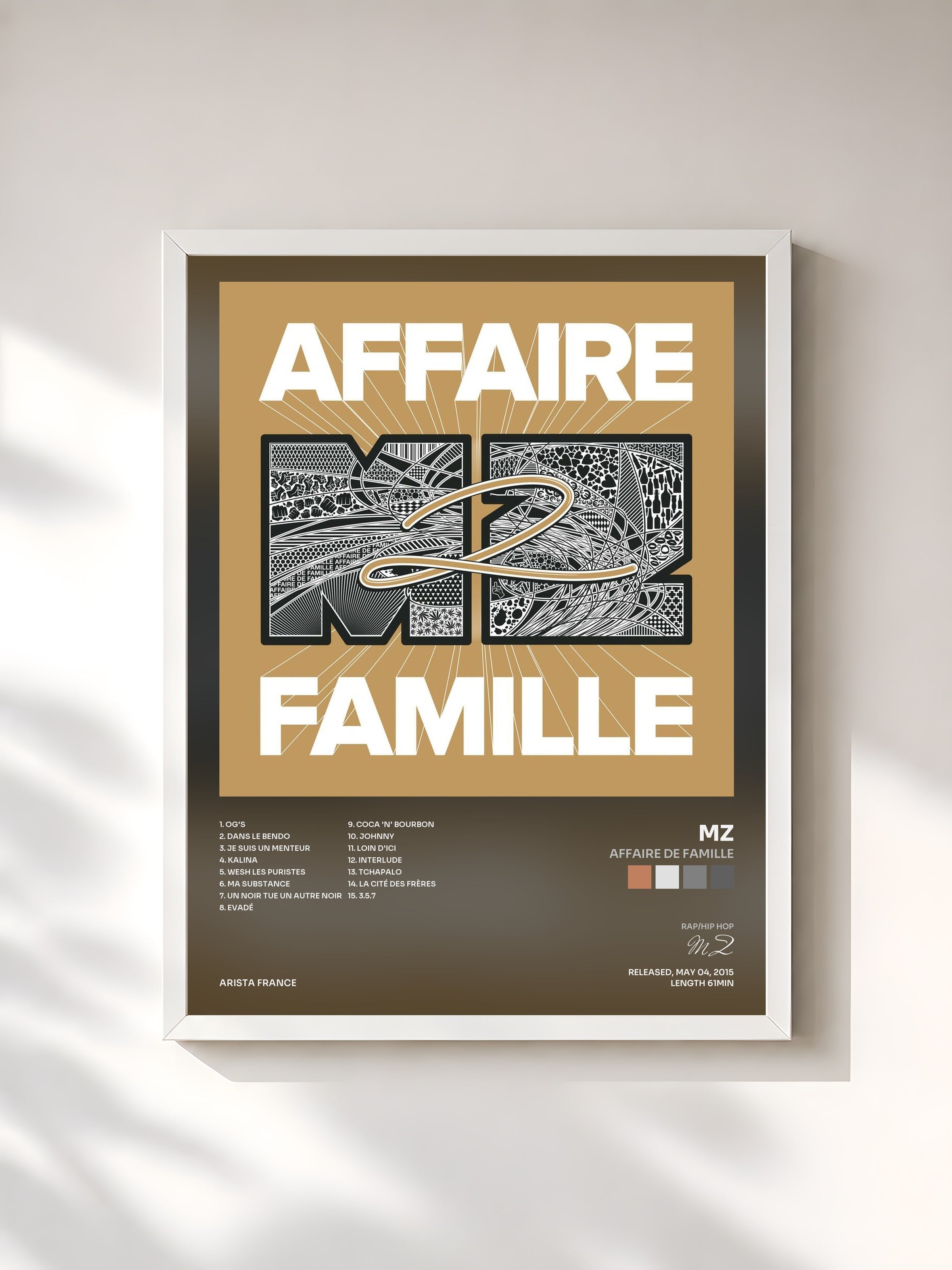 #blanc Tableau de l'album Affaire de famille de MZ, cadre blanc, imprimé et encadré en France