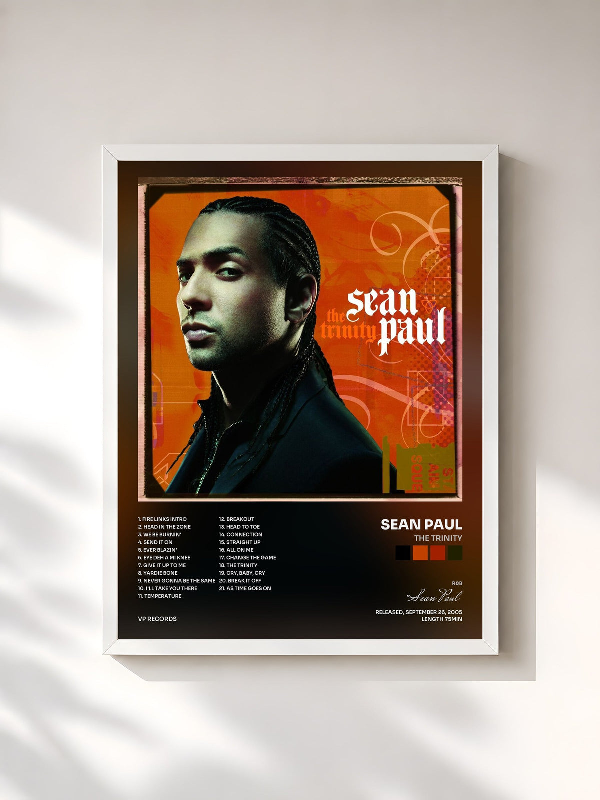 #blanc Tableau de l'album The Trinity de Sean Paul, cadre blanc, imprimé et encadré en France