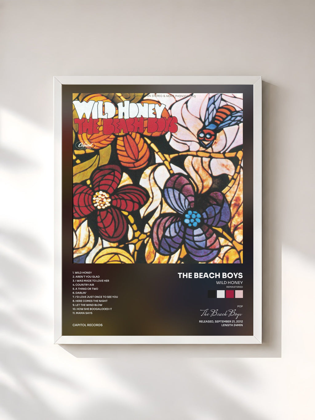 #blanc Tableau de l'album Wild Honey (Remastered) de The Beach Boys, cadre blanc, imprimé et encadré en France